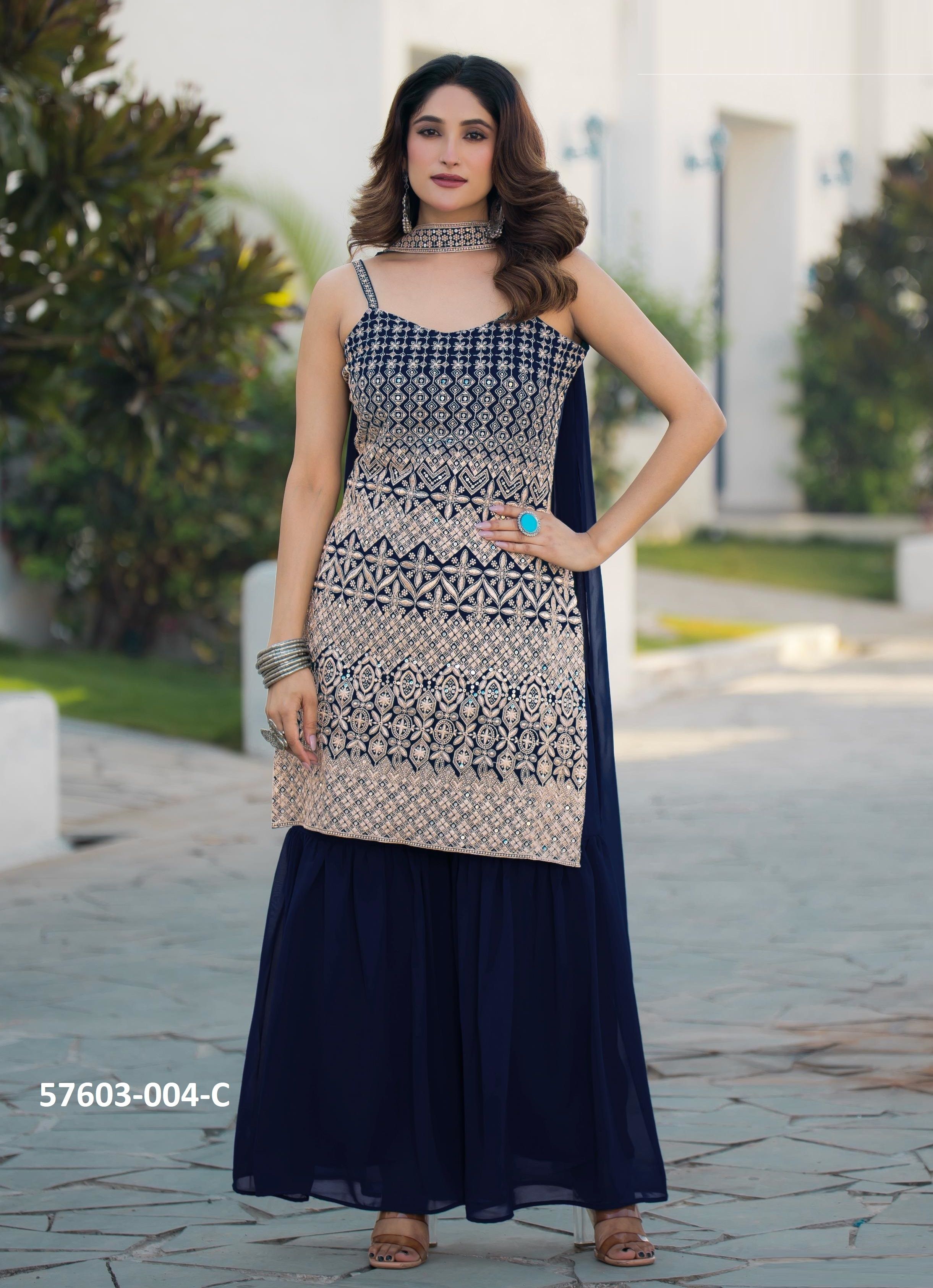 EID SPECIAL GHARARA - Catalog # 57603 (Set of 4 Readymade Salwar Suits) by Brand STROLLAY ®
