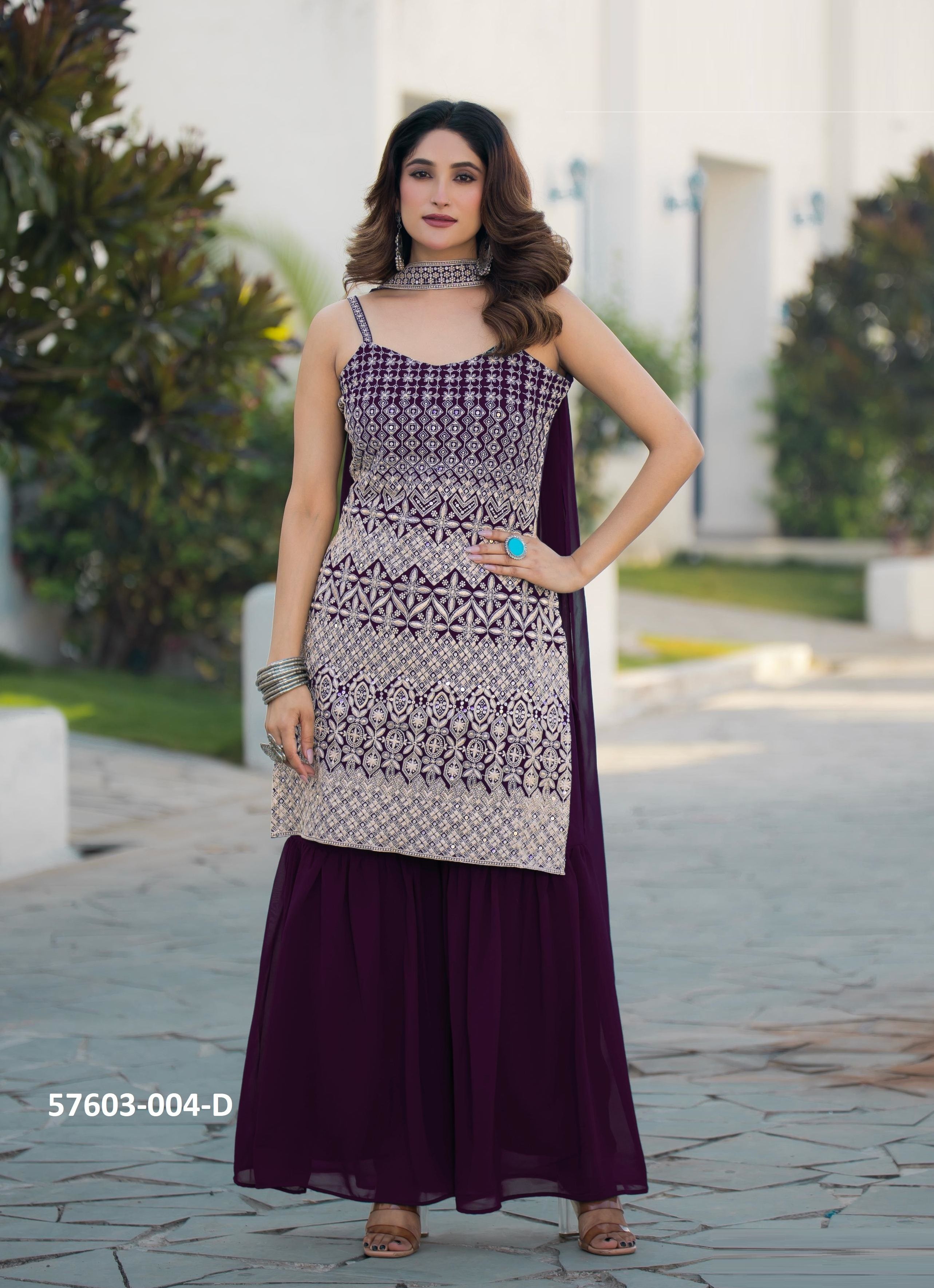 EID SPECIAL GHARARA - Catalog # 57603 (Set of 4 Readymade Salwar Suits) by Brand STROLLAY ®