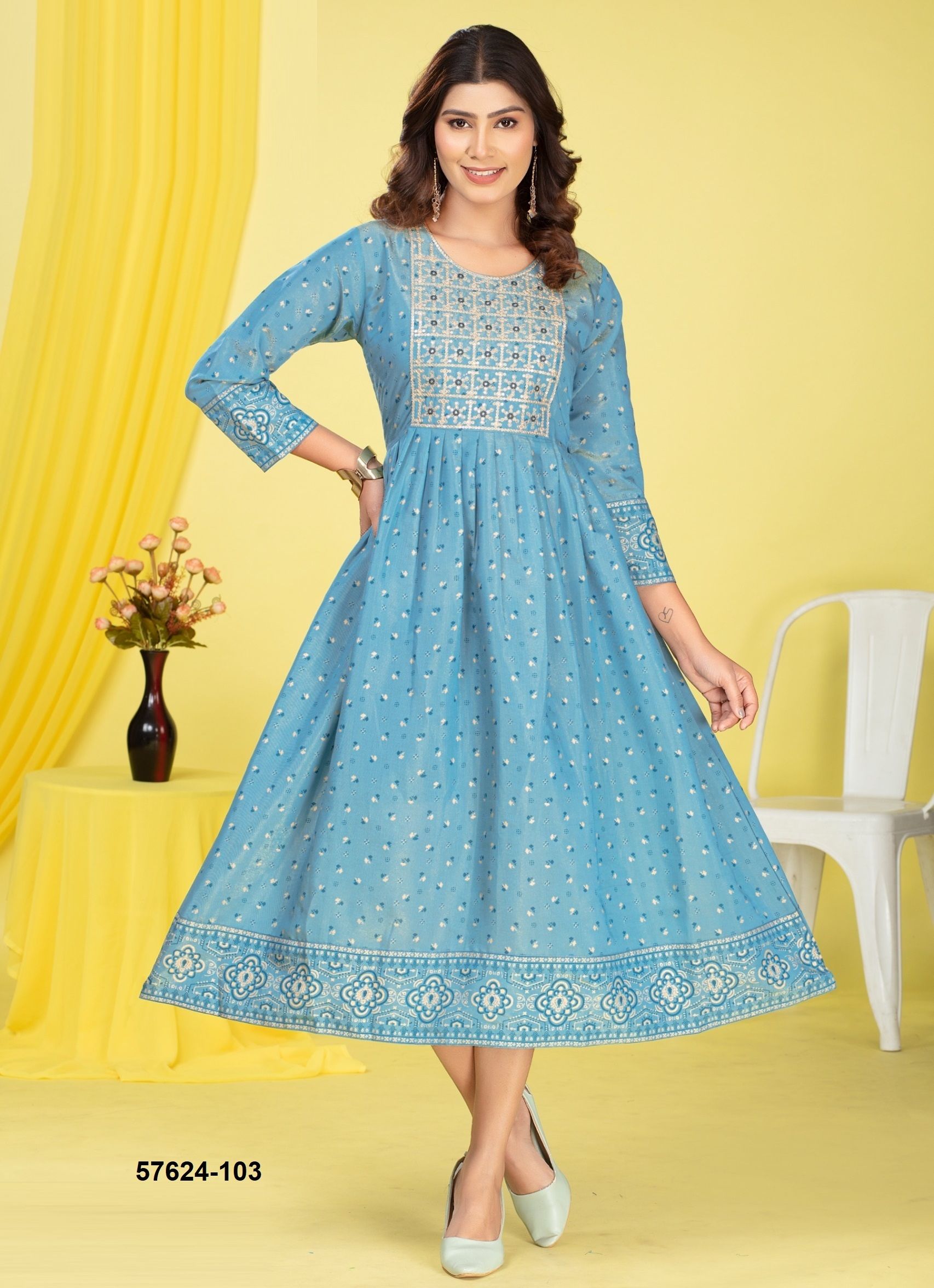 KEEVA - Catalog # 57624 (Set of 6 Readymade Women's Kurtis / Tops) by Brand DEE CEE
