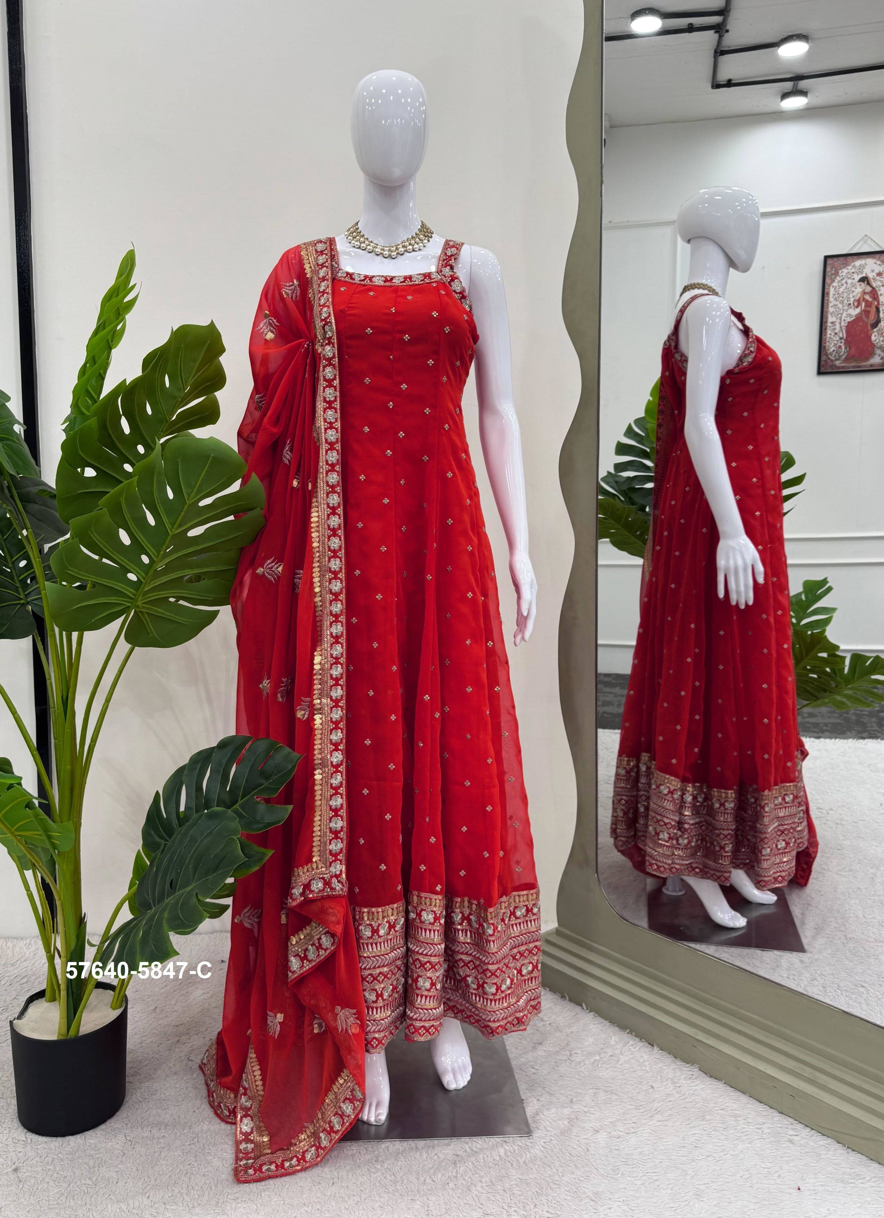 EID SPECIAL 5847 - Catalog # 57640 (Set of 3 Readymade Gowns) by Brand STROLLAY ®
