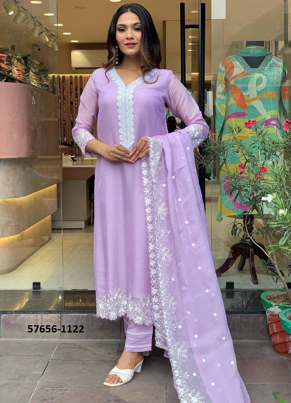 YELLOW-LAVENDER - Catalog # 57656 (Set of 2 Readymade Salwar Suits) by Brand STROLLAY ®