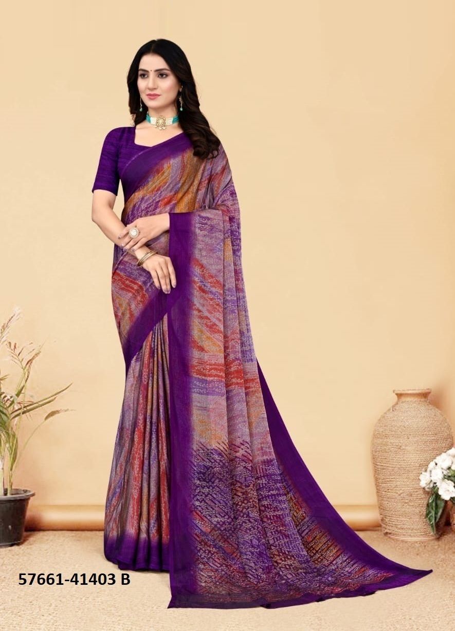KAJAL CHIFFON 2 - Catalog # 57661 (Set of 6 Sarees) by Brand RUCHI SAREES