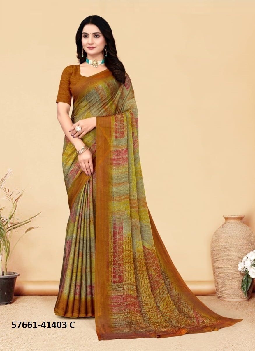 KAJAL CHIFFON 2 - Catalog # 57661 (Set of 6 Sarees) by Brand RUCHI SAREES