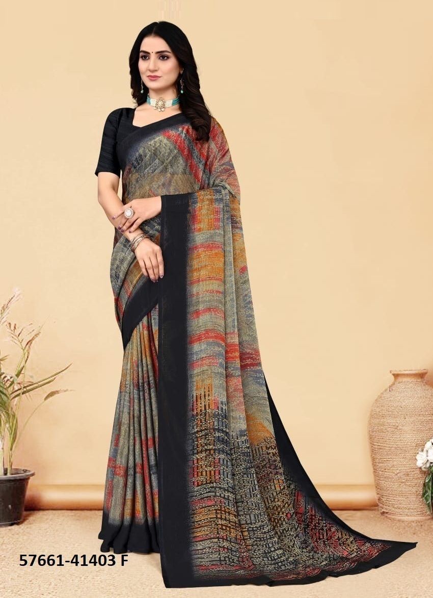 KAJAL CHIFFON 2 - Catalog # 57661 (Set of 6 Sarees) by Brand RUCHI SAREES