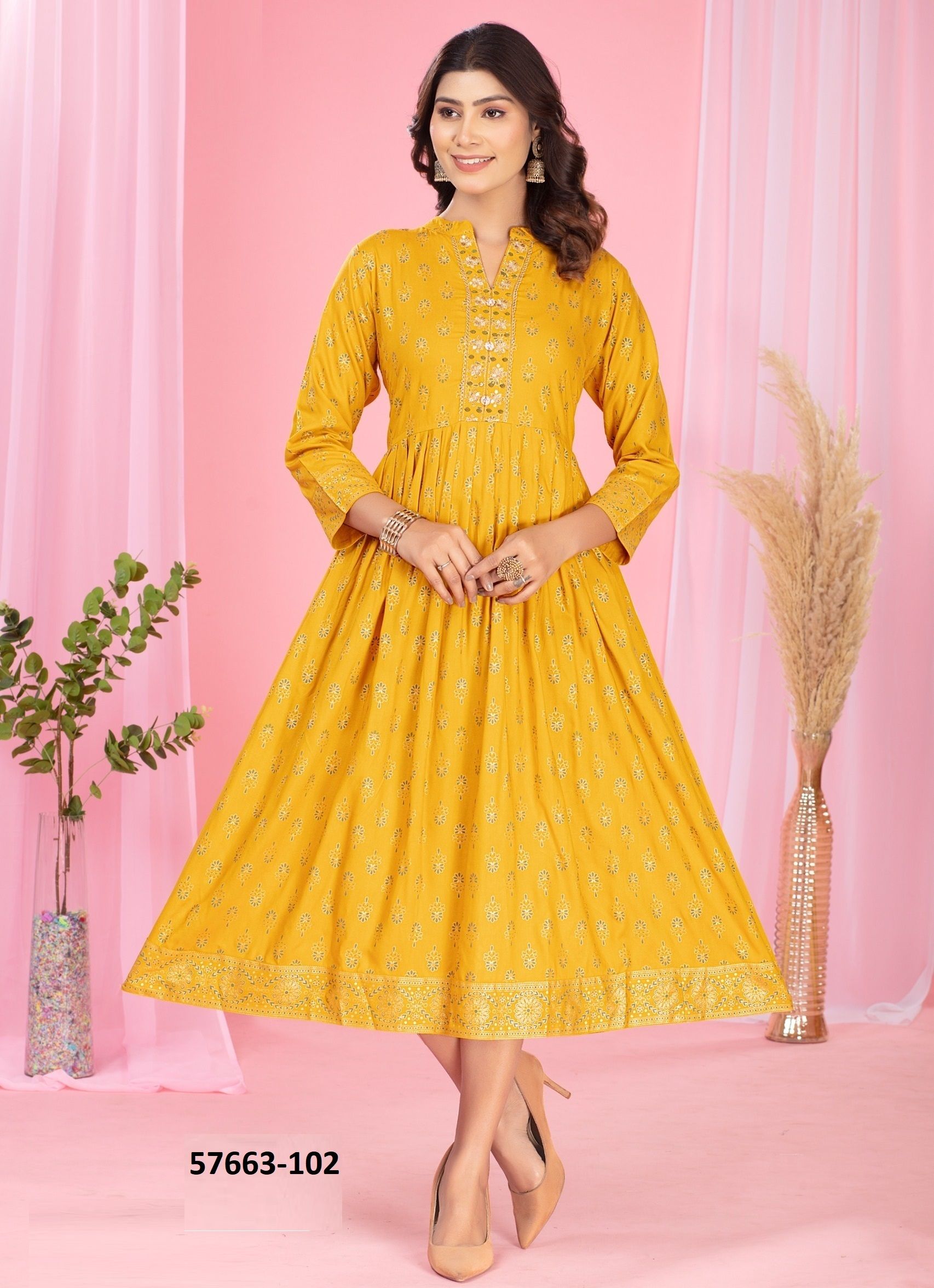 AMALA - Catalog # 57663 (Set of 6 Readymade Women's Kurtis / Tops) by Brand DEE CEE