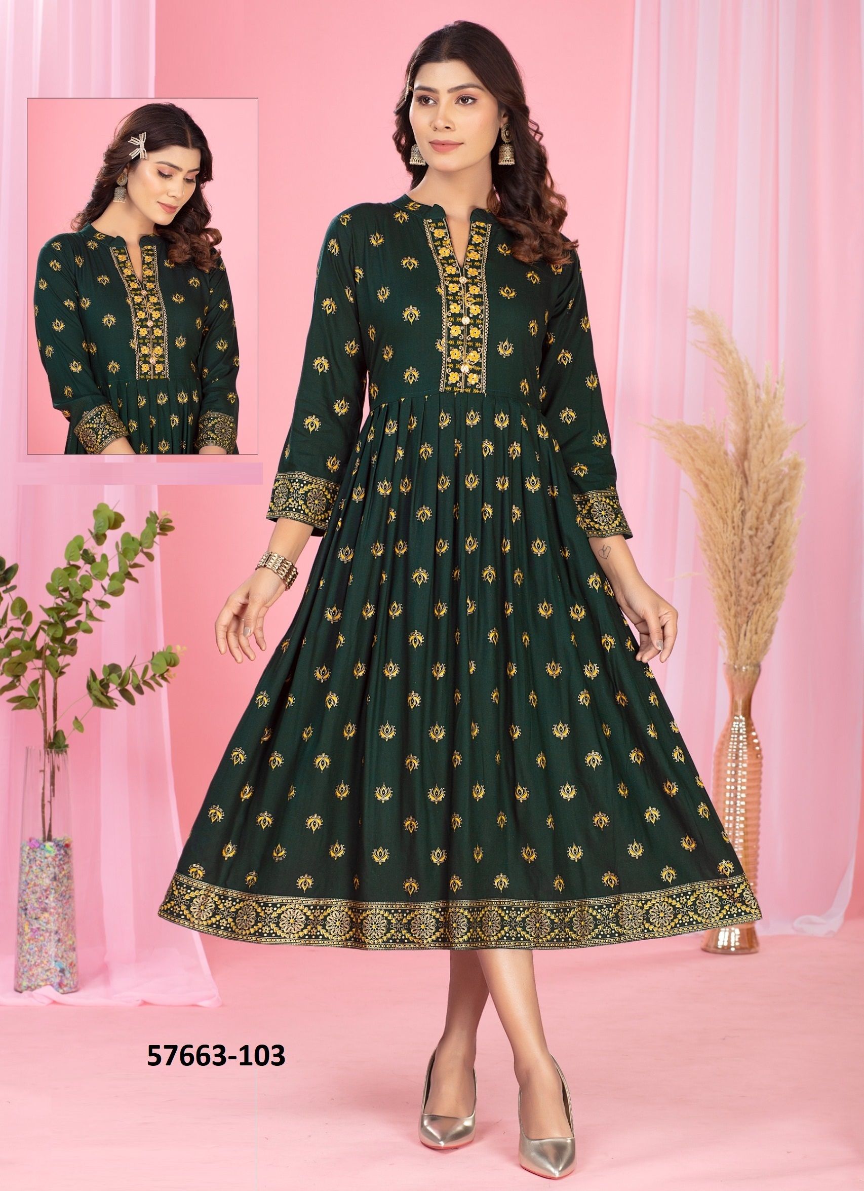 AMALA - Catalog # 57663 (Set of 6 Readymade Women's Kurtis / Tops) by Brand DEE CEE