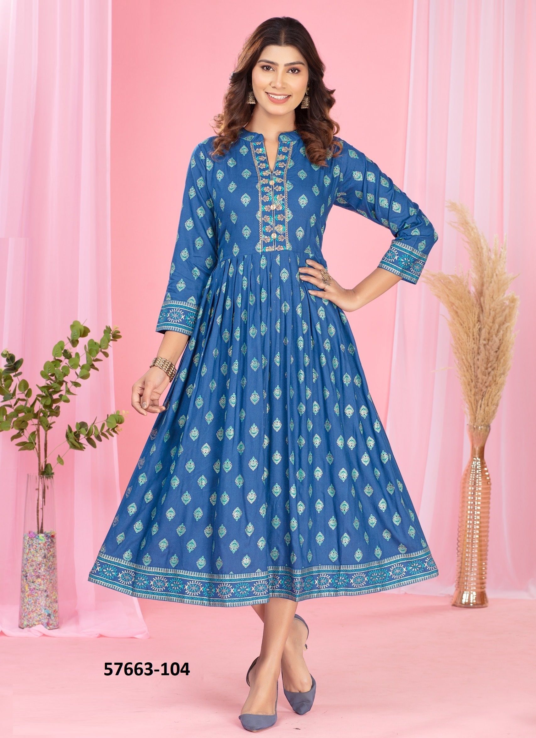 AMALA - Catalog # 57663 (Set of 6 Readymade Women's Kurtis / Tops) by Brand DEE CEE