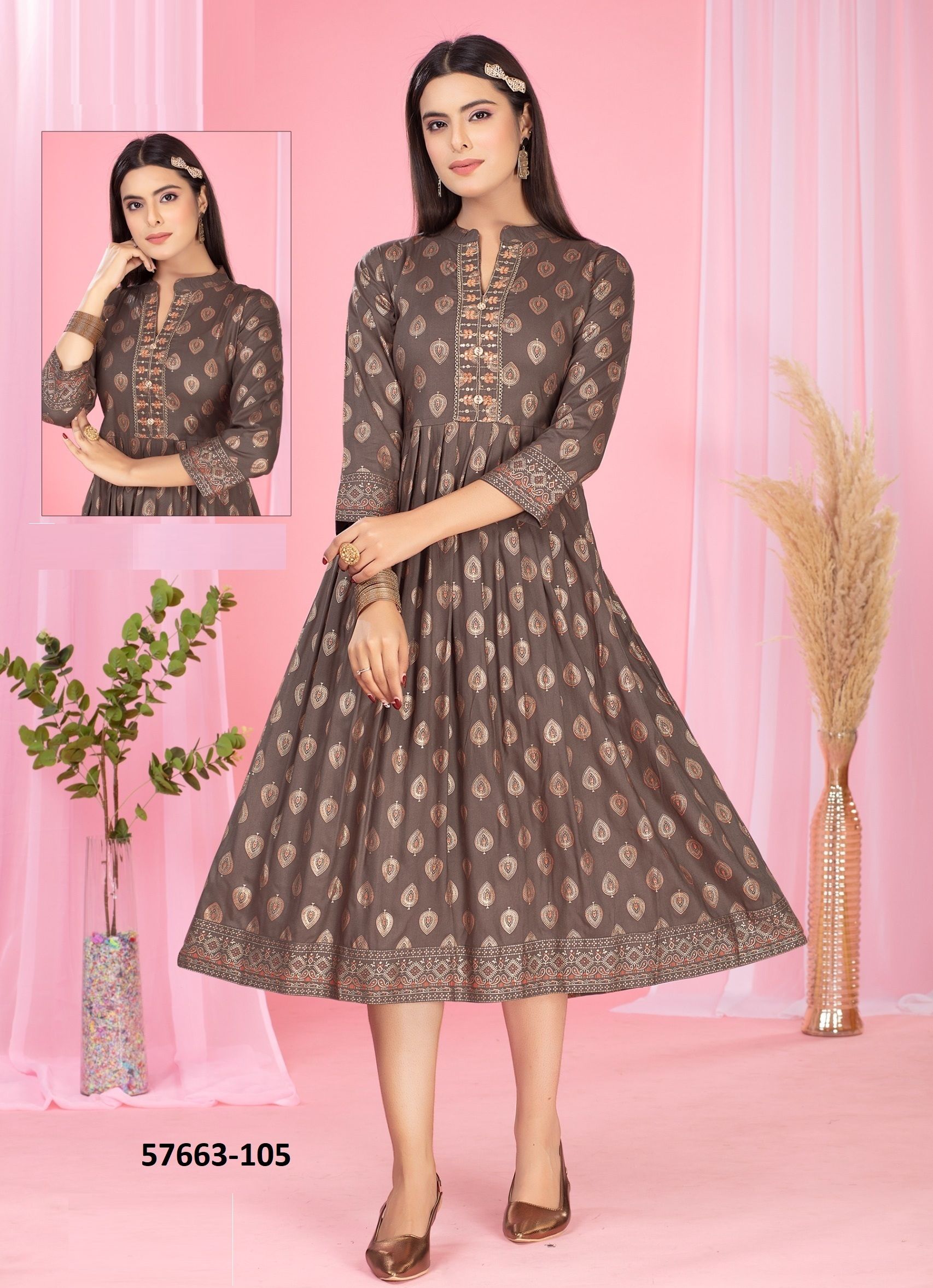 AMALA - Catalog # 57663 (Set of 6 Readymade Women's Kurtis / Tops) by Brand DEE CEE