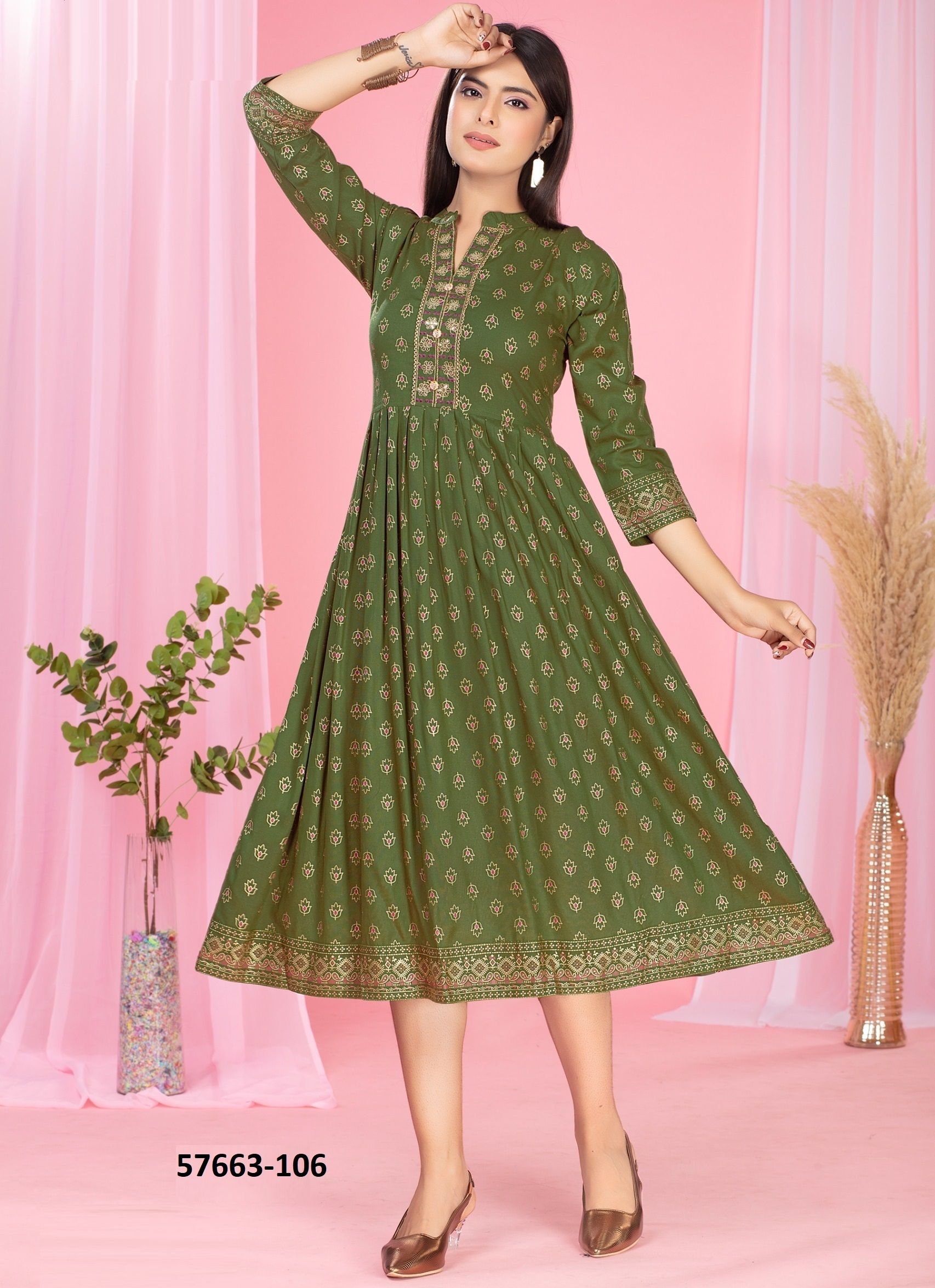 AMALA - Catalog # 57663 (Set of 6 Readymade Women's Kurtis / Tops) by Brand DEE CEE