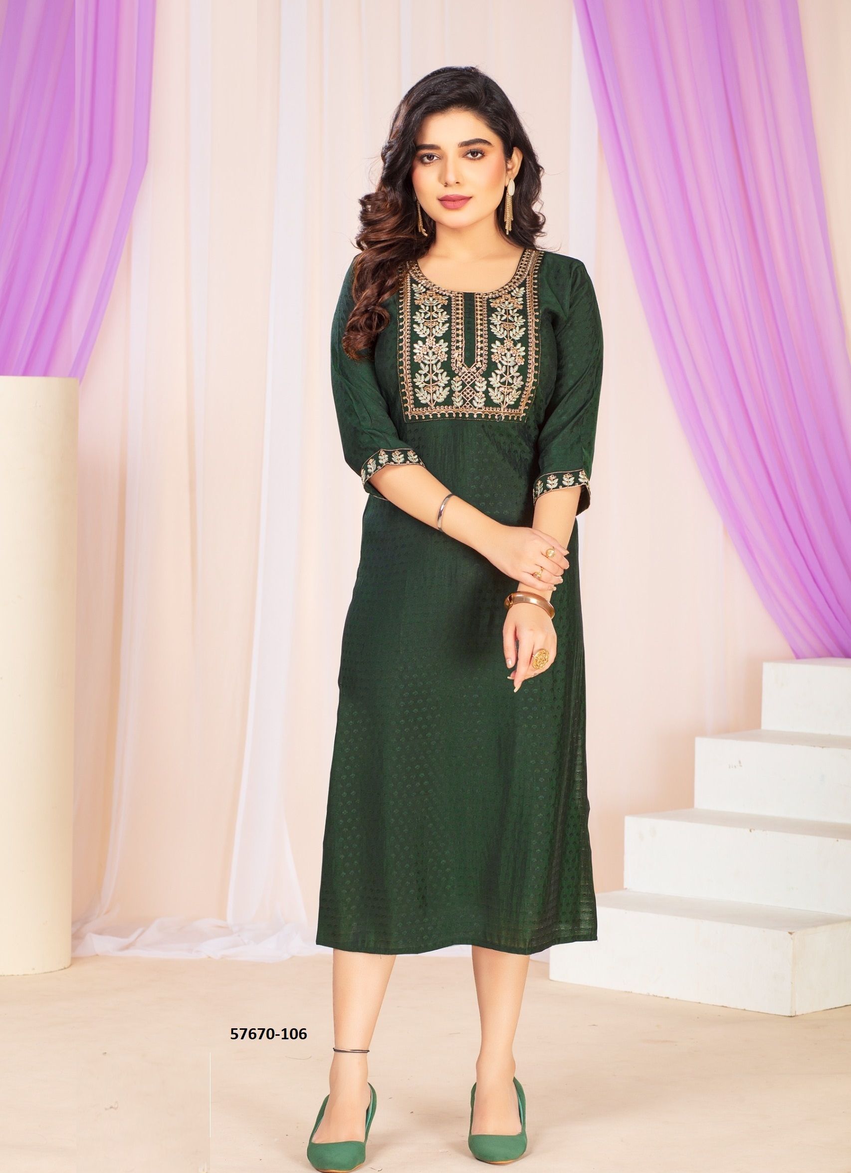 ZAHA - Catalog # 57670 (Set of 6 Readymade Women's Kurtis / Tops) by Brand DEE CEE