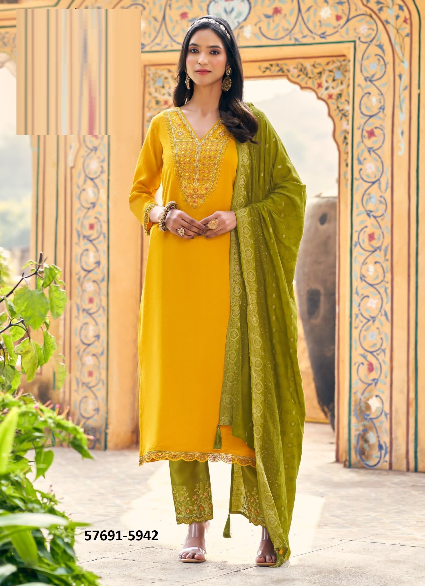 CHUNRI - Catalog # 57691 (Set of 6 Readymade Salwar Suits) by Brand RANGOON