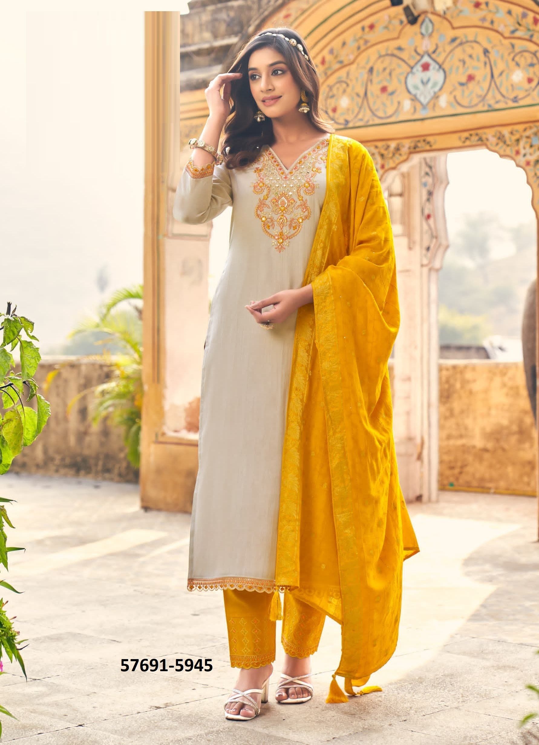 CHUNRI - Catalog # 57691 (Set of 6 Readymade Salwar Suits) by Brand RANGOON