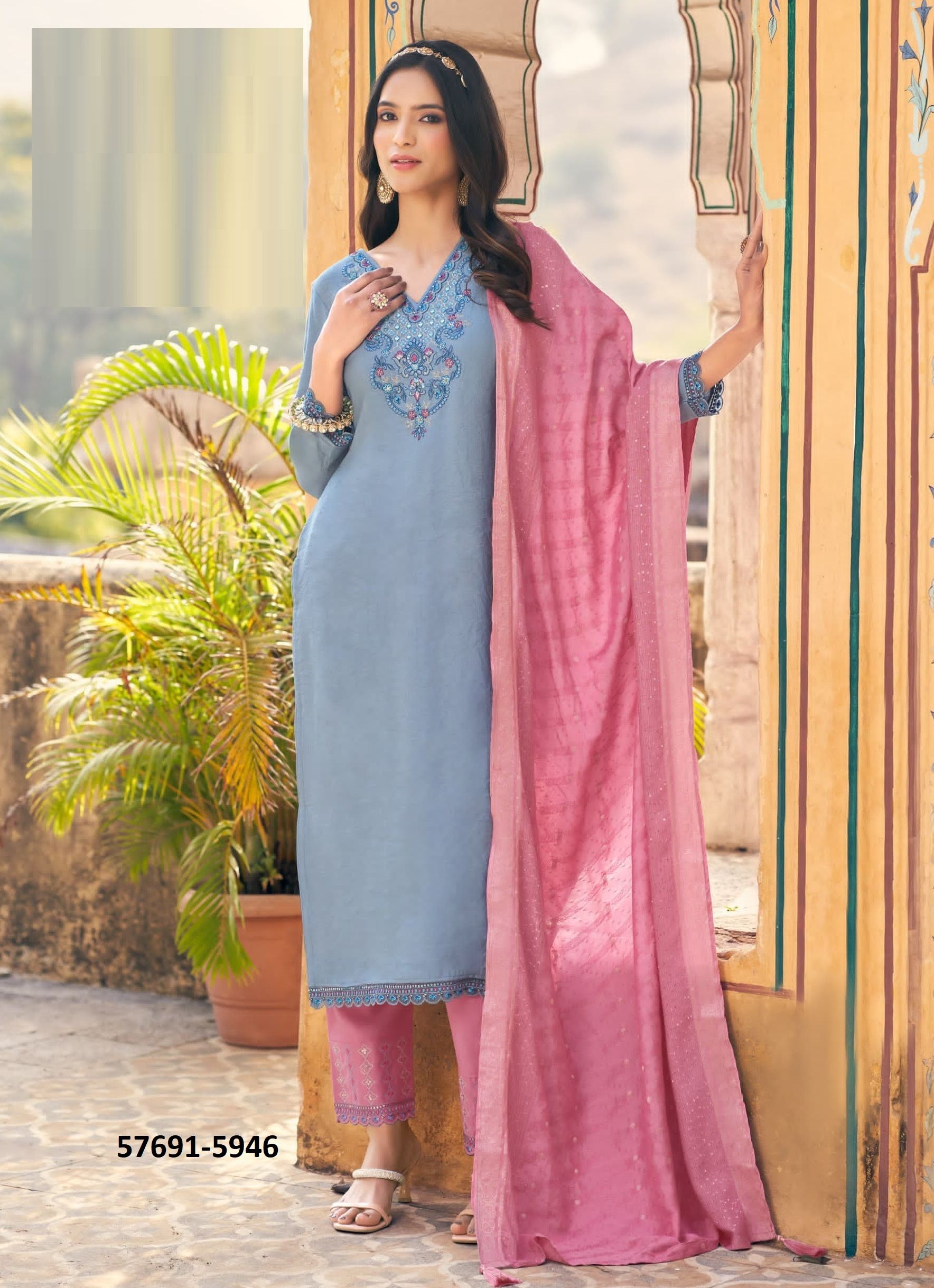 CHUNRI - Catalog # 57691 (Set of 6 Readymade Salwar Suits) by Brand RANGOON