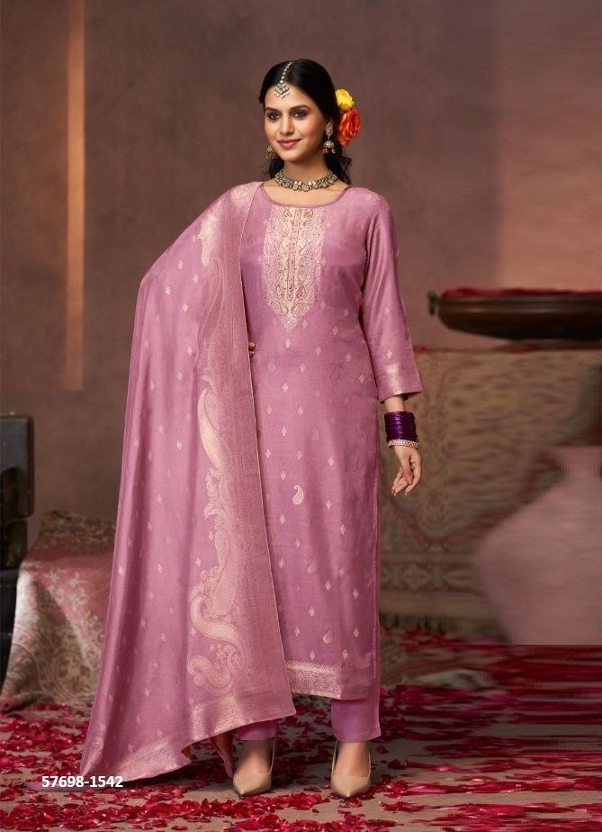 GAZALA - Catalog # 57698 (Set of 4 Semi-Stitched / Un-Stitched Suits) by Brand FOUR DOTS