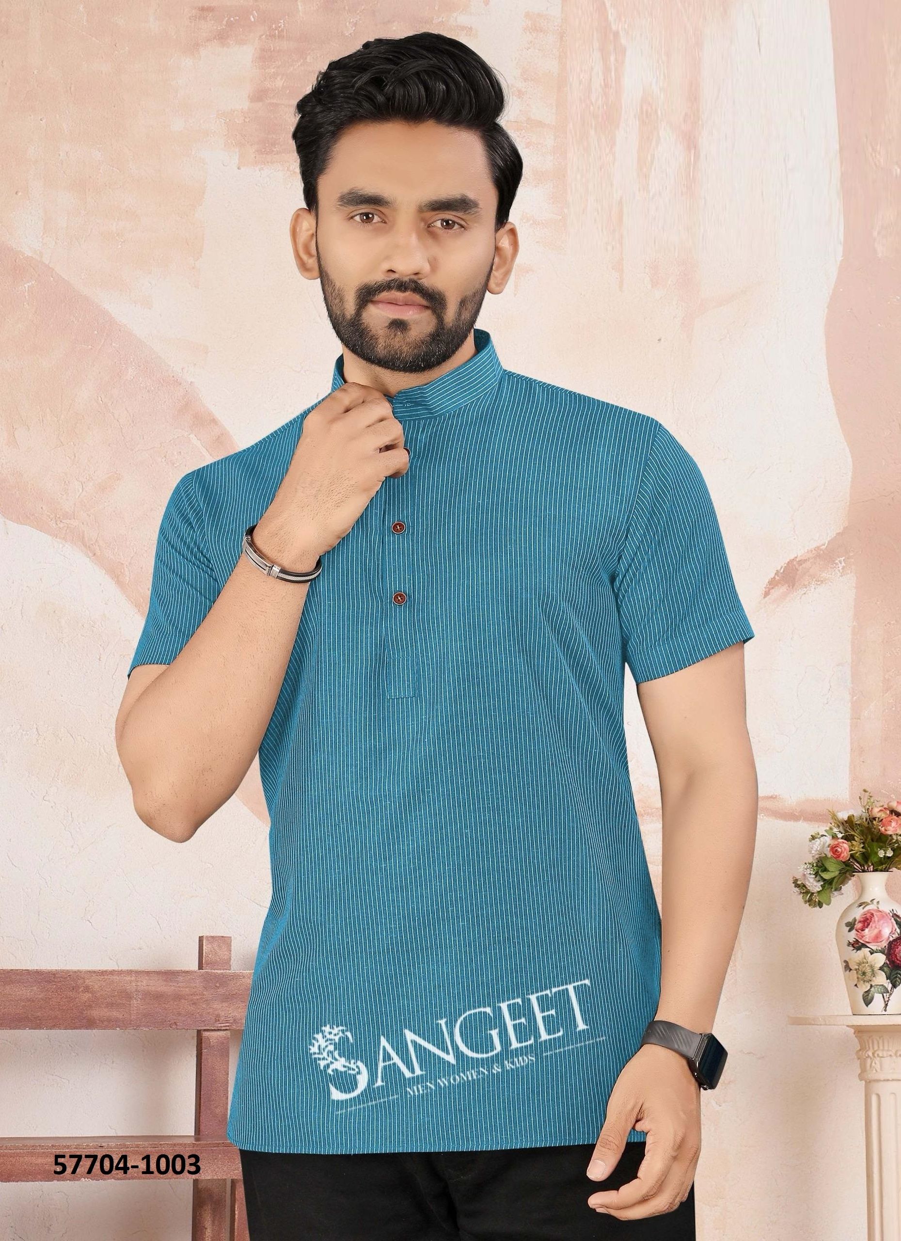 SOFT RAYON HANDLOOM - Catalog # 57704 (Set of 9 Men's Ethnic Wear) by Brand SANGEET
