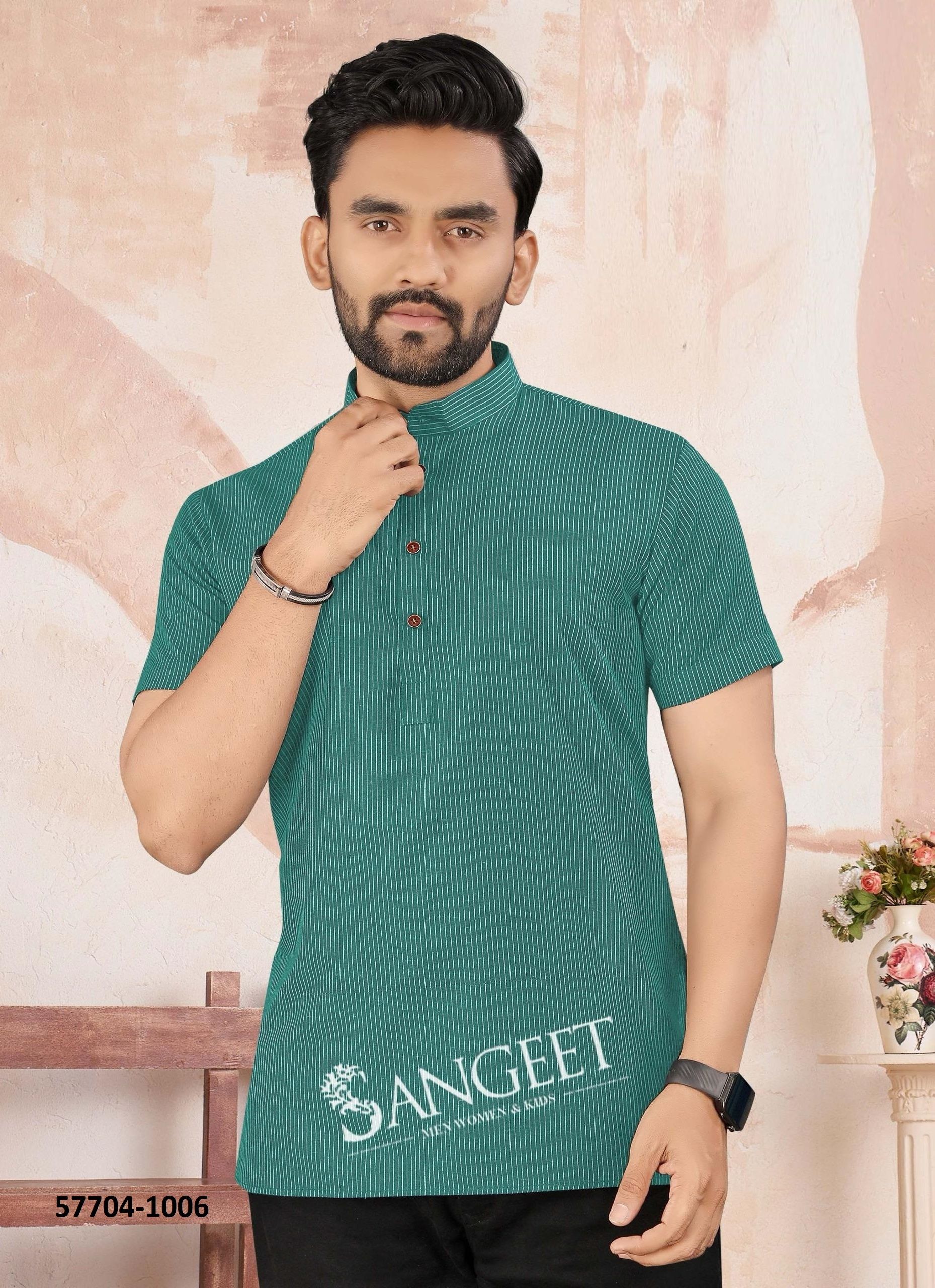 SOFT RAYON HANDLOOM - Catalog # 57704 (Set of 9 Men's Ethnic Wear) by Brand SANGEET