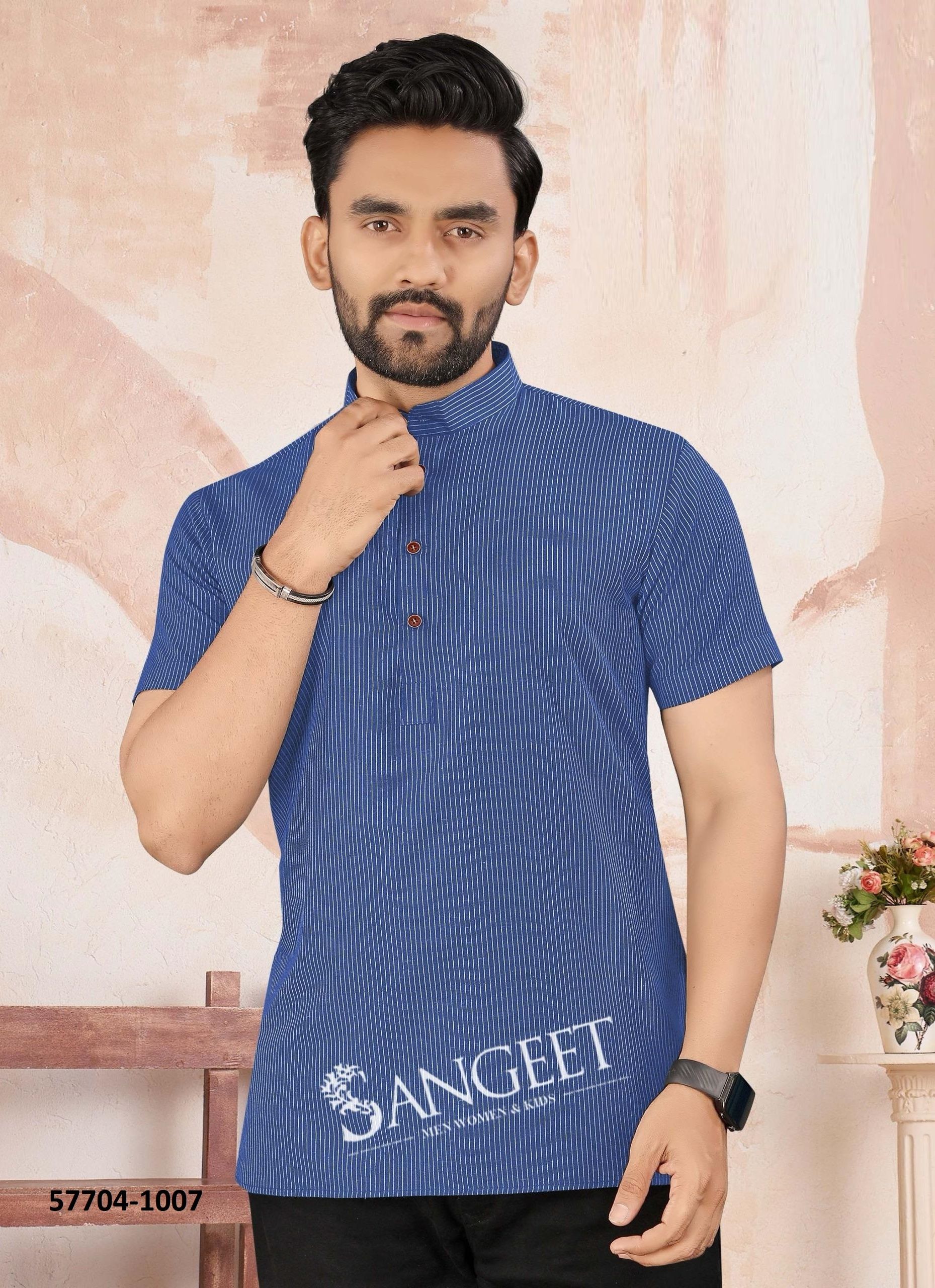 SOFT RAYON HANDLOOM - Catalog # 57704 (Set of 9 Men's Ethnic Wear) by Brand SANGEET