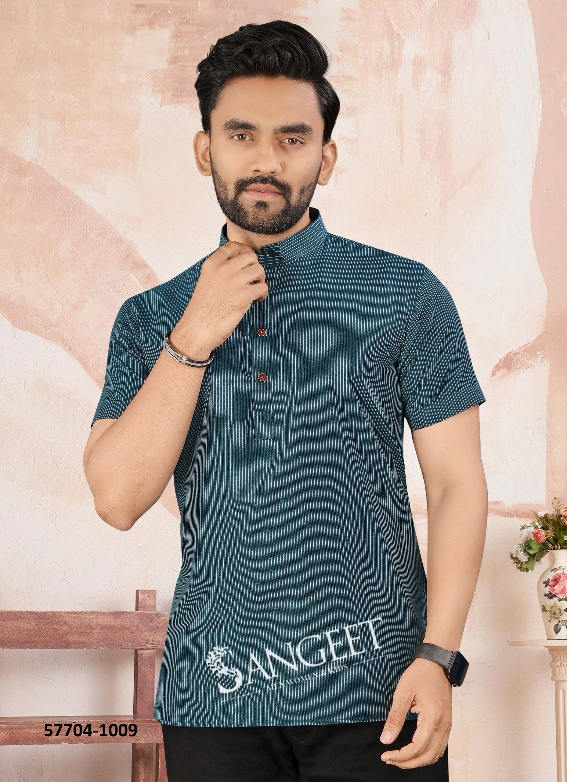 SOFT RAYON HANDLOOM - Catalog # 57704 (Set of 9 Men's Ethnic Wear) by Brand SANGEET