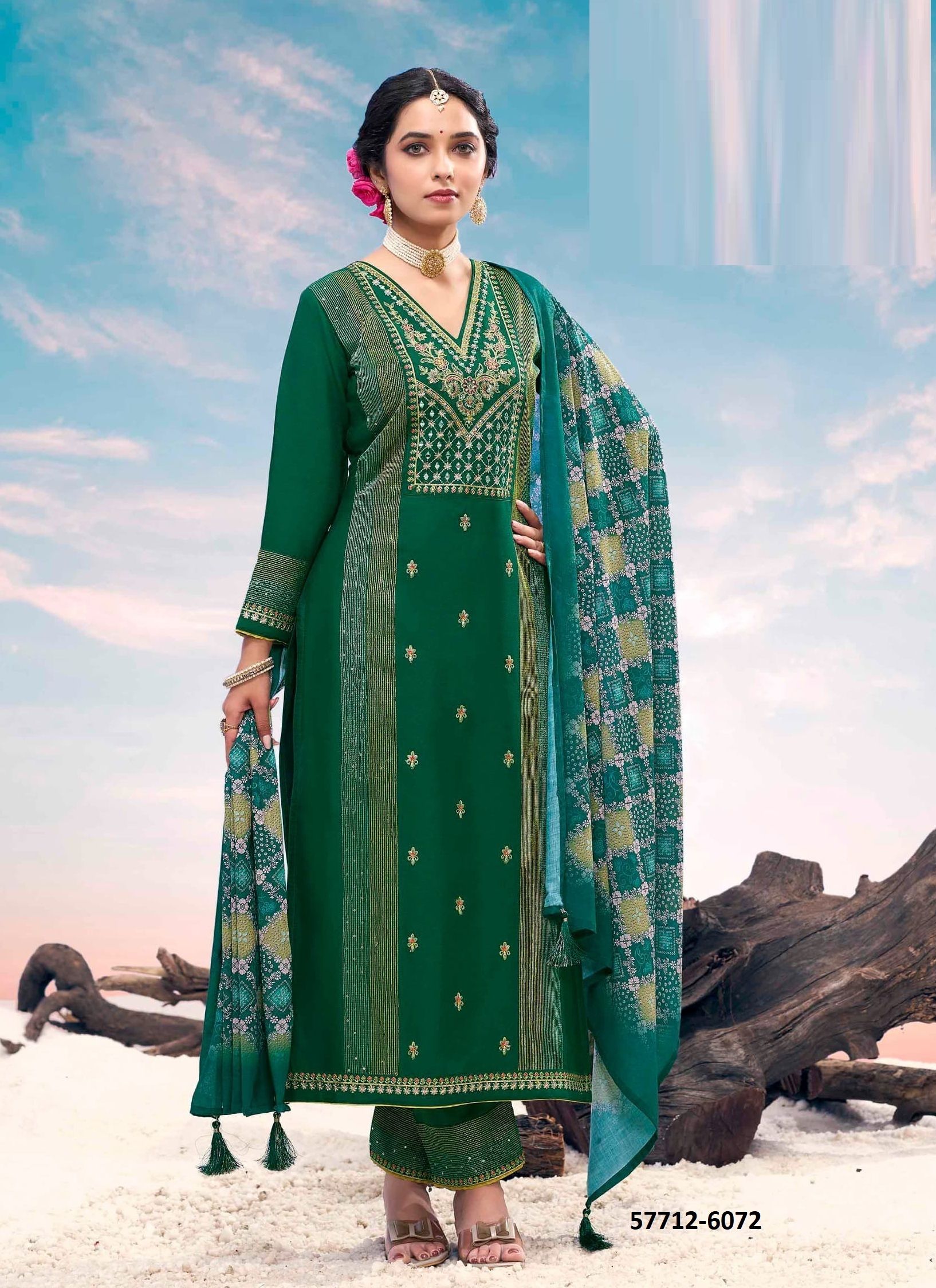 ANURADHA - Catalog # 57712 (Set of 6 Readymade Salwar Suits) by Brand RANGOON