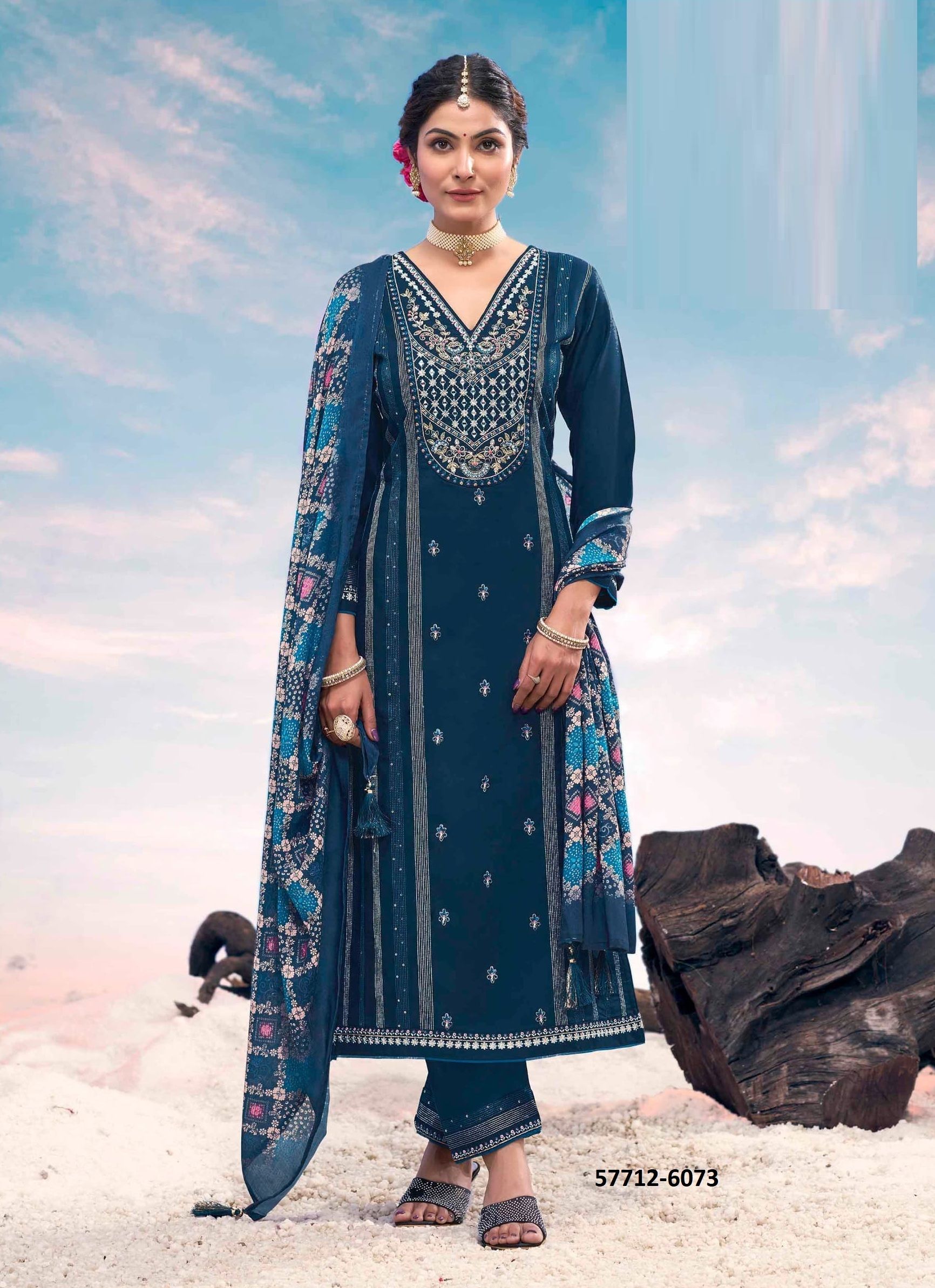 ANURADHA - Catalog # 57712 (Set of 6 Readymade Salwar Suits) by Brand RANGOON