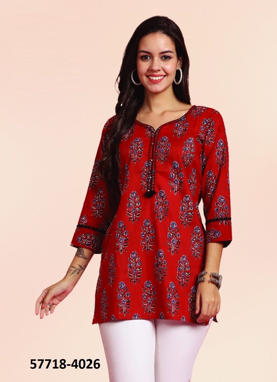 VAMIKA - Catalog # 57718 (Set of 6 Readymade Women's Kurtis / Tops) by Brand RAJNANDINI