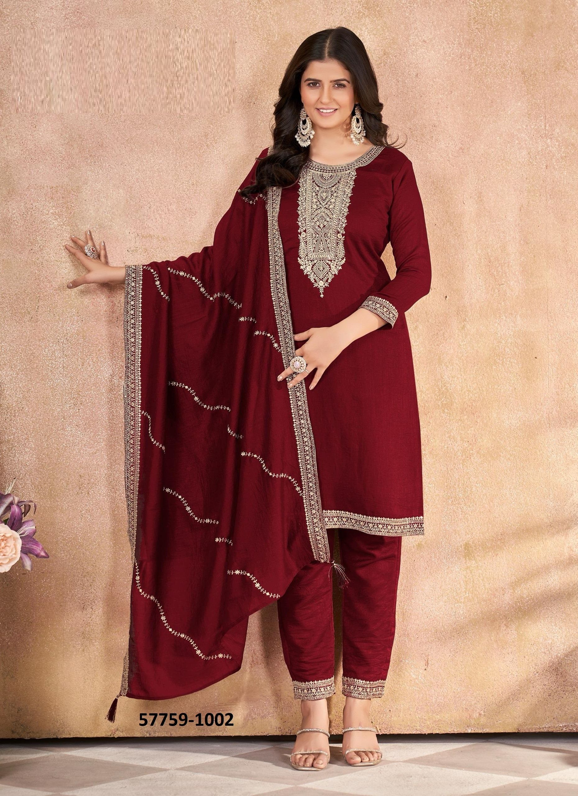 VICHITRA BLOOMING - Catalog # 57759 (Set of 5 Readymade Salwar Suits) by Brand STROLLAY ®