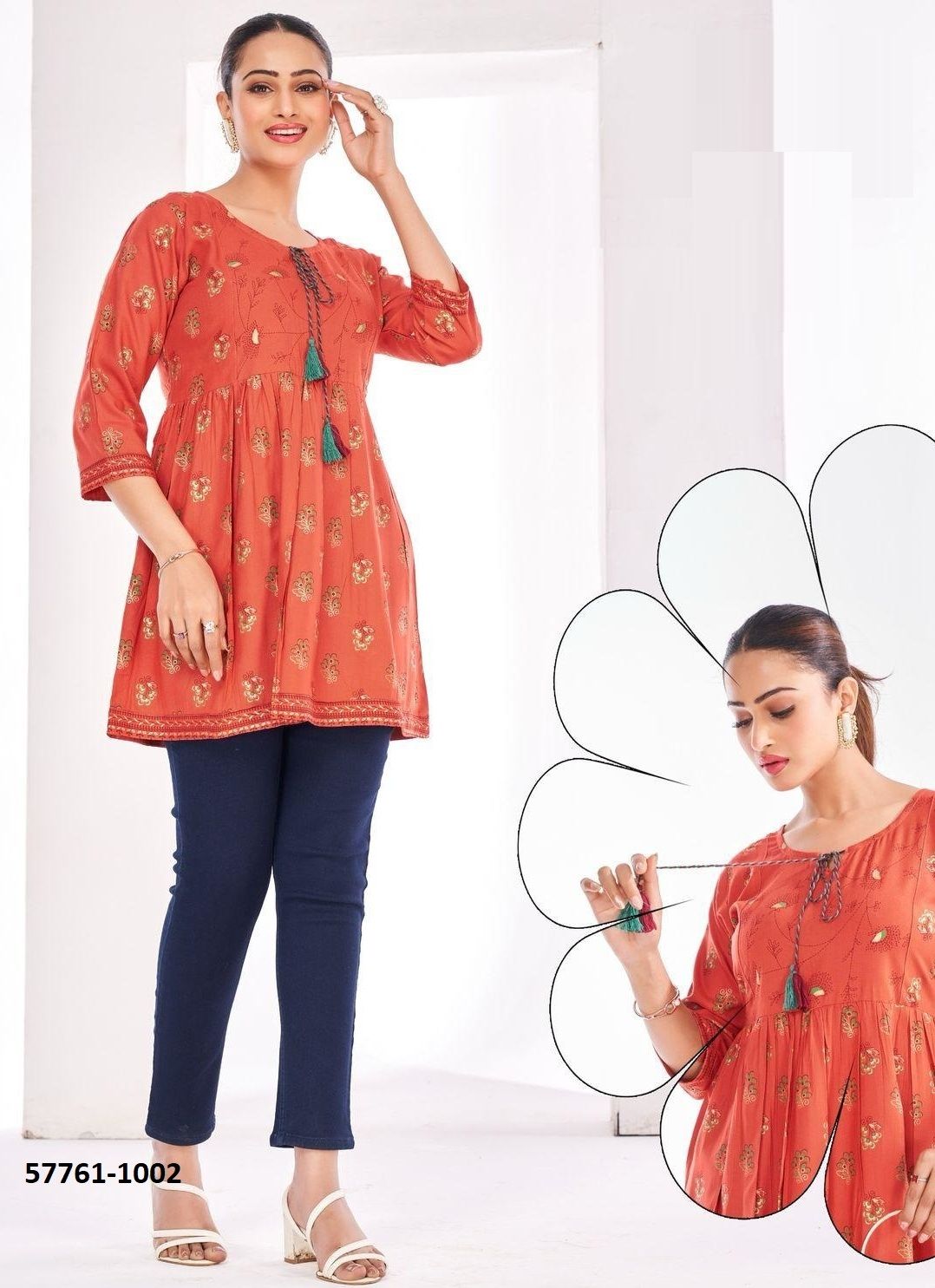 TOPPR 1 - Catalog # 57761 (Set of 10 Readymade Women's Kurtis / Tops) by Brand BLUE HILLS