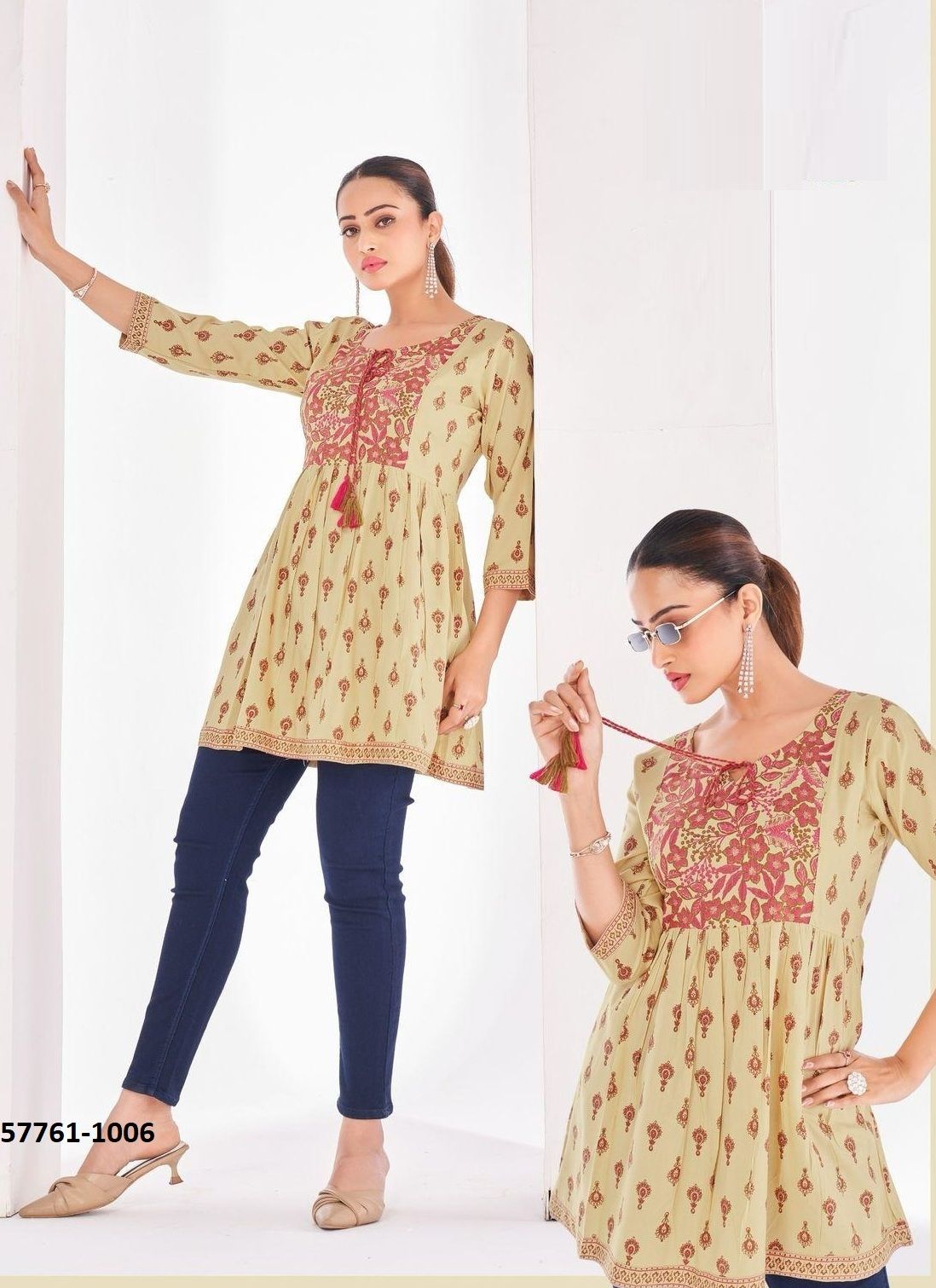 TOPPR 1 - Catalog # 57761 (Set of 10 Readymade Women's Kurtis / Tops) by Brand BLUE HILLS