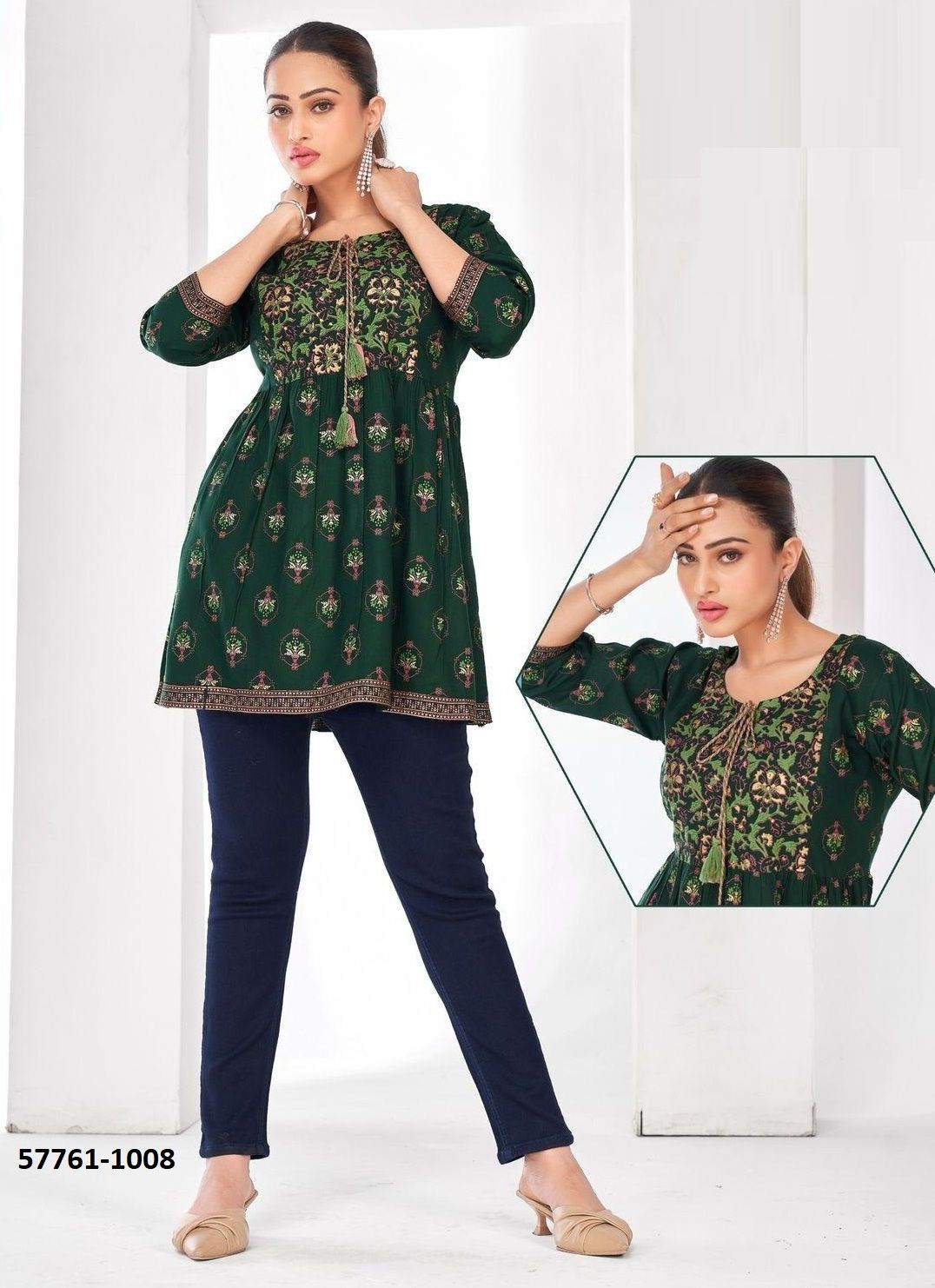 TOPPR 1 - Catalog # 57761 (Set of 10 Readymade Women's Kurtis / Tops) by Brand BLUE HILLS