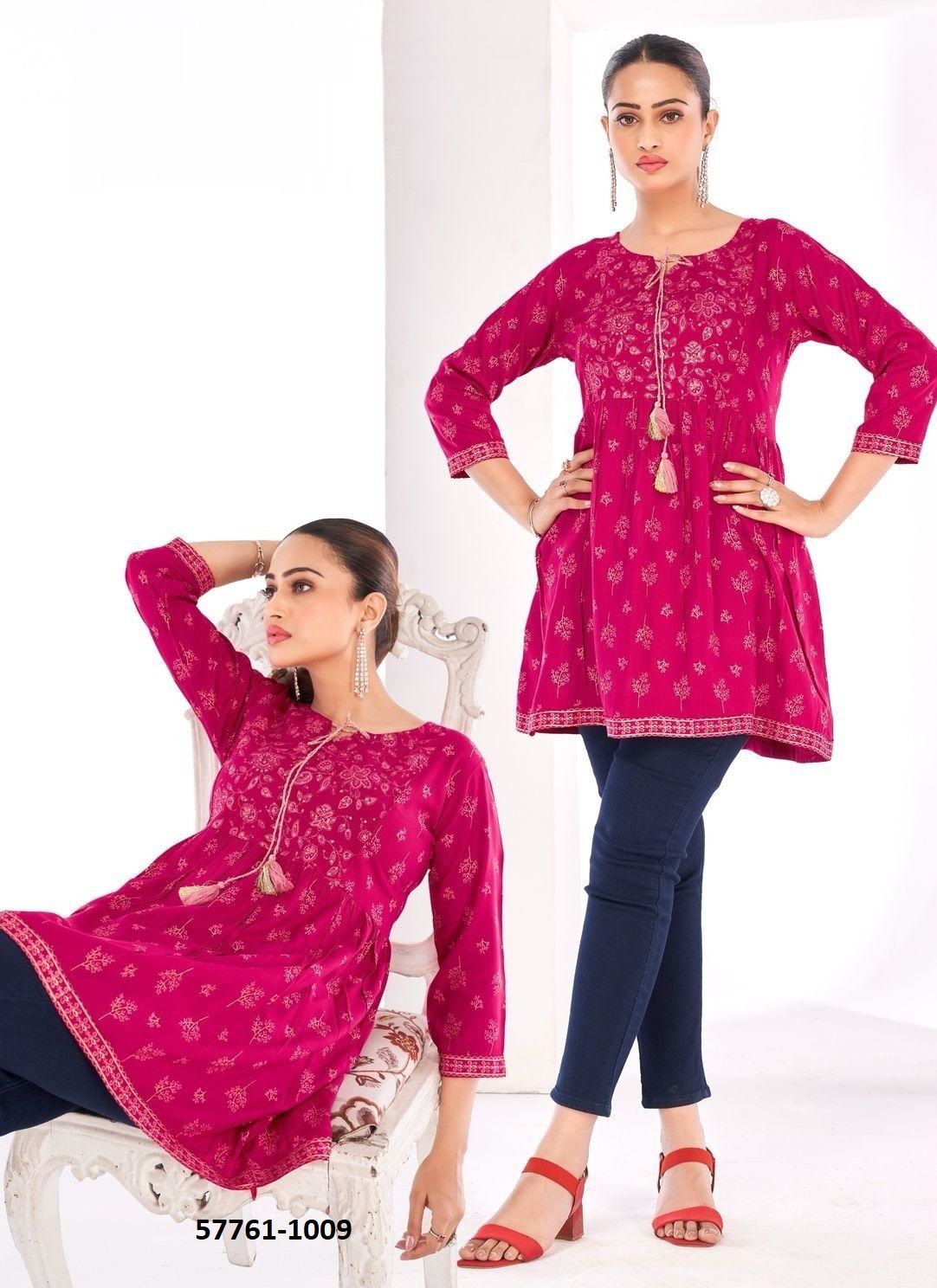 TOPPR 1 - Catalog # 57761 (Set of 10 Readymade Women's Kurtis / Tops) by Brand BLUE HILLS