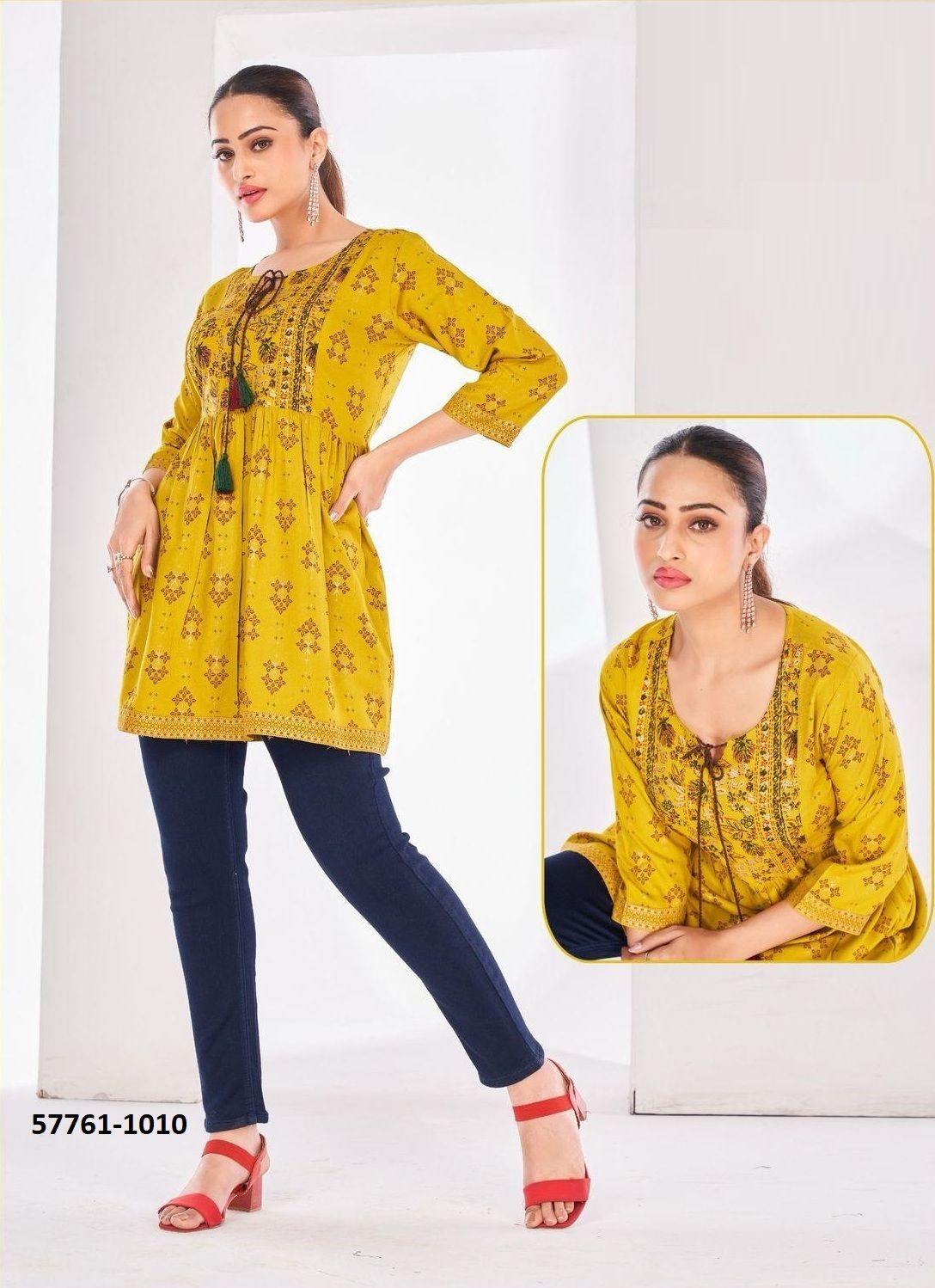 TOPPR 1 - Catalog # 57761 (Set of 10 Readymade Women's Kurtis / Tops) by Brand BLUE HILLS