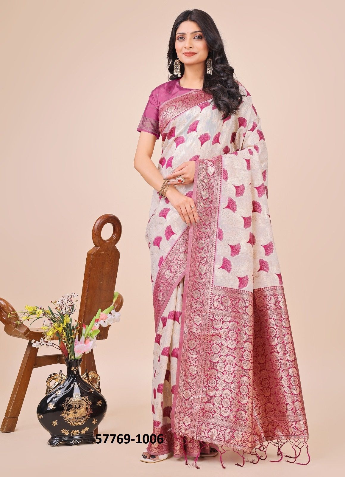 LINEN QUEEN - Catalog # 57769 (Set of 6 Sarees) by Brand STROLLAY ®
