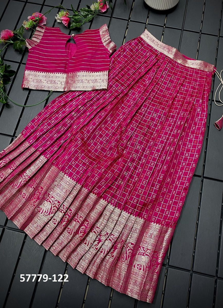KIDS LEHENGA & BLOUSE SET - Catalog # 57779 (Set of 7 Readymade Lehengas) by Brand STROLLAY ®