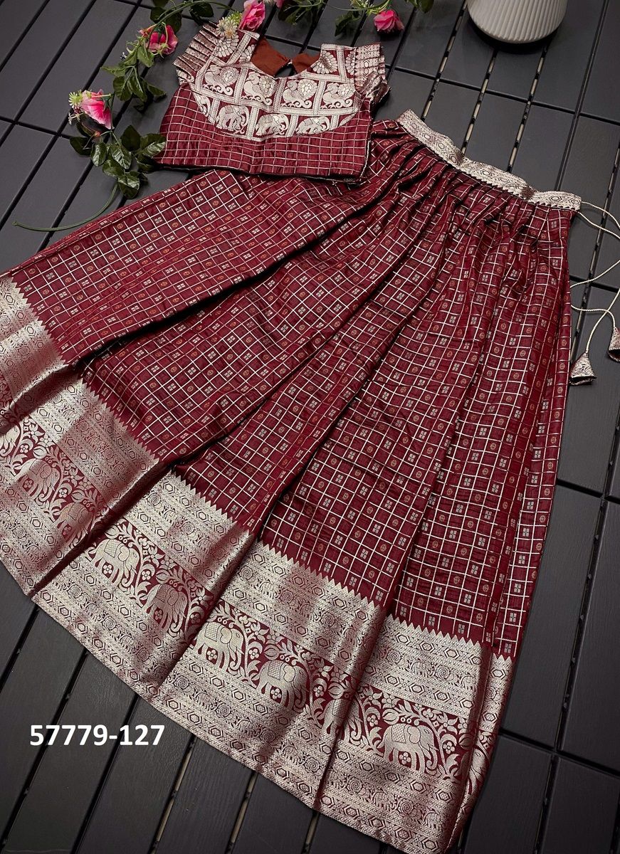 KIDS LEHENGA & BLOUSE SET - Catalog # 57779 (Set of 7 Readymade Lehengas) by Brand STROLLAY ®