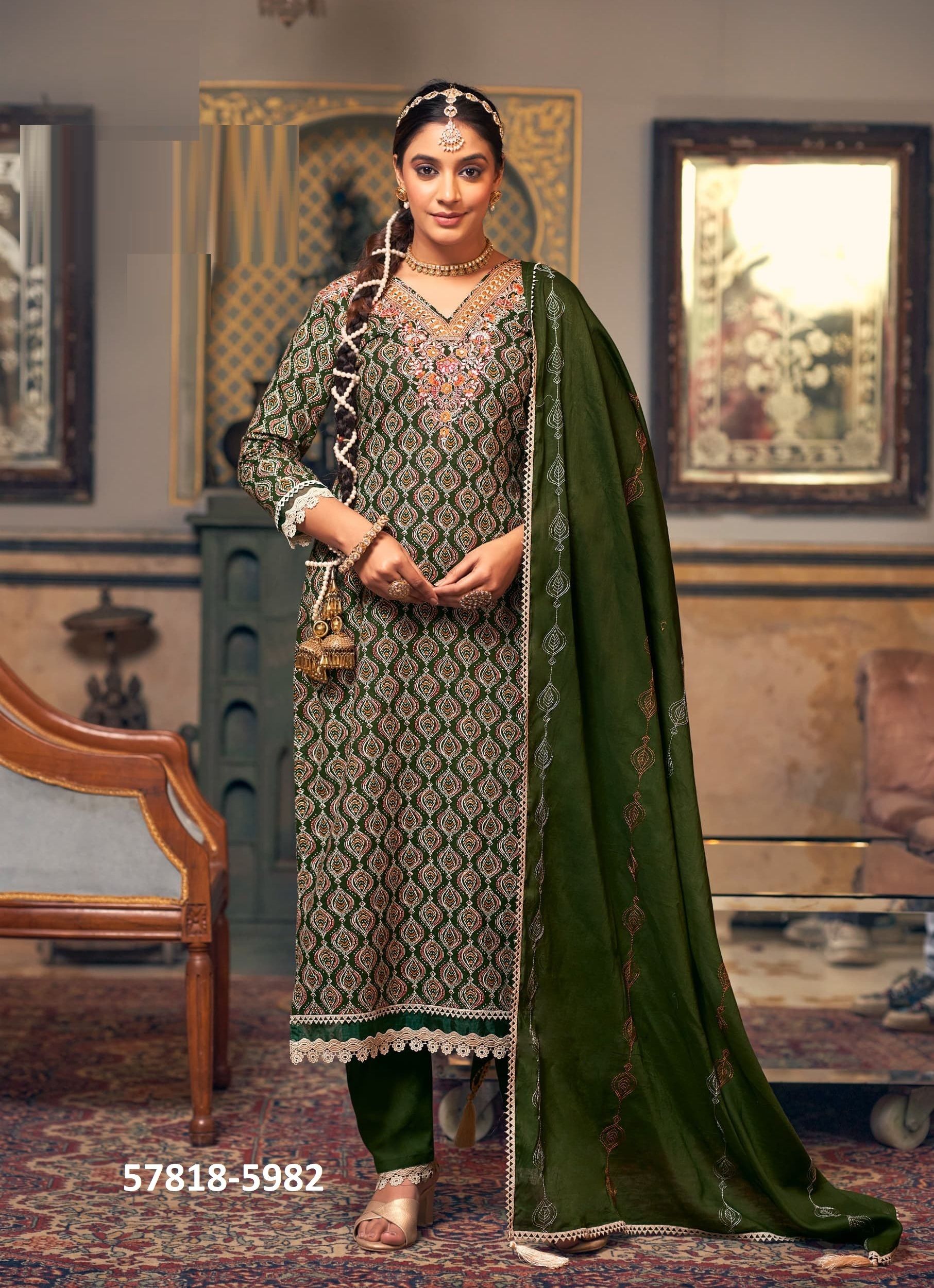 MAHEK - Catalog # 57818 (Set of 4 Readymade Salwar Suits) by Brand RANGOON