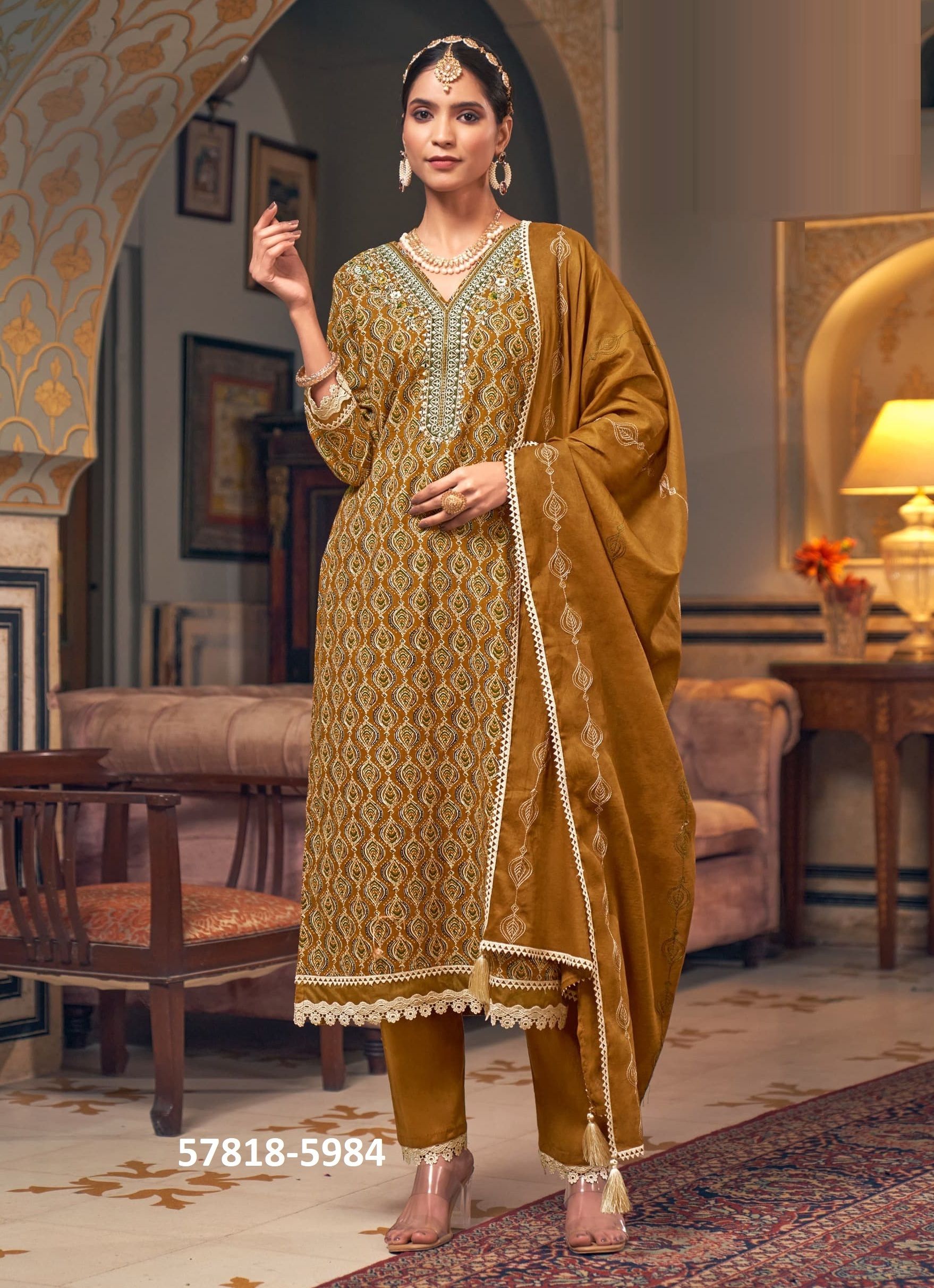 MAHEK - Catalog # 57818 (Set of 4 Readymade Salwar Suits) by Brand RANGOON
