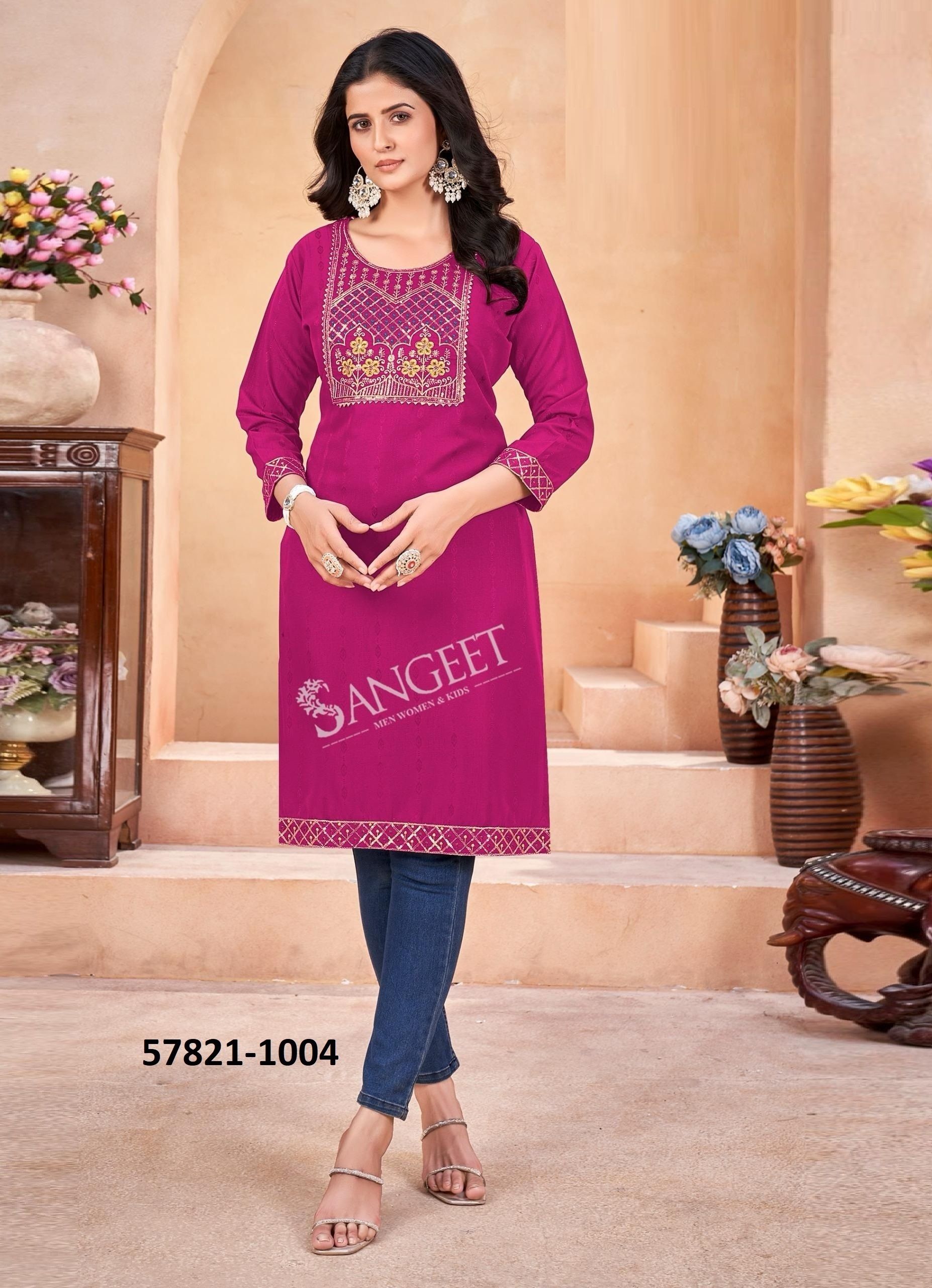 GEETA 3 - Catalog # 57821 (Set of 8 Readymade Women's Kurtis / Tops) by Brand SANGEET