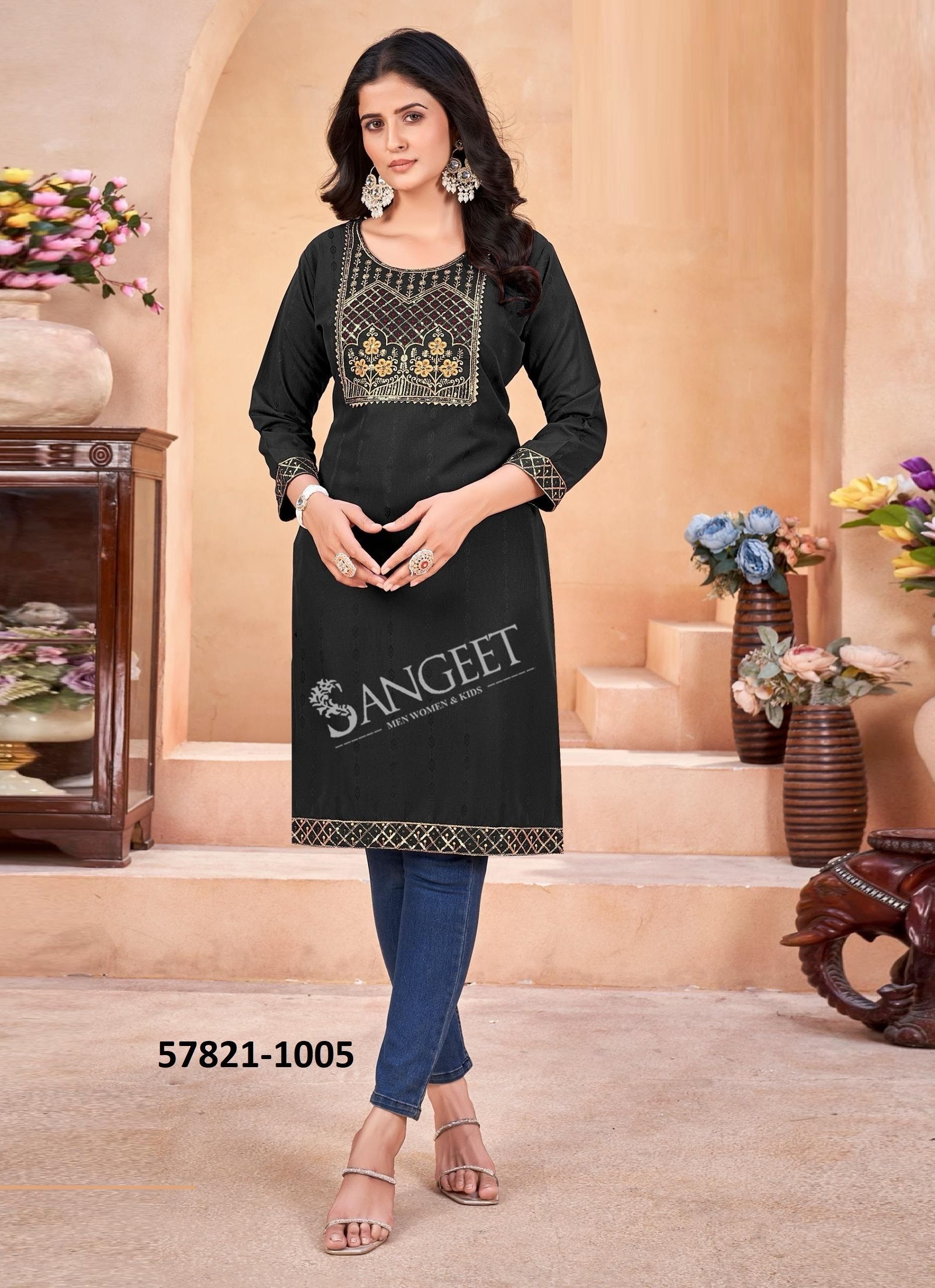 GEETA 3 - Catalog # 57821 (Set of 8 Readymade Women's Kurtis / Tops) by Brand SANGEET