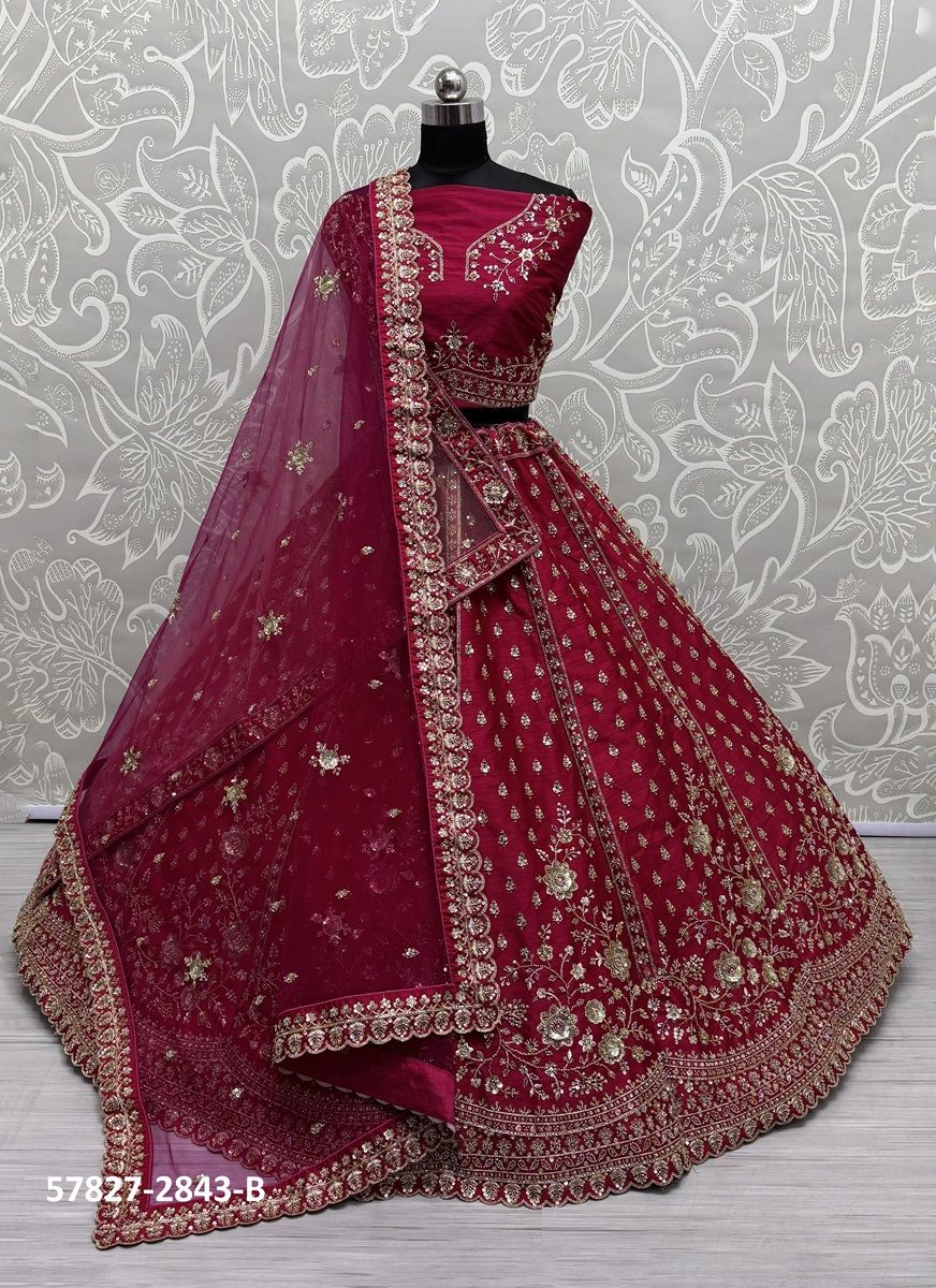 SERIES 2843-2845 - Catalog # 57827 (Set of 7 Semi-Stitched Lehengas) by Brand STROLLAY ®