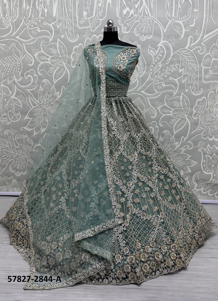 SERIES 2843-2845 - Catalog # 57827 (Set of 7 Semi-Stitched Lehengas) by Brand STROLLAY ®
