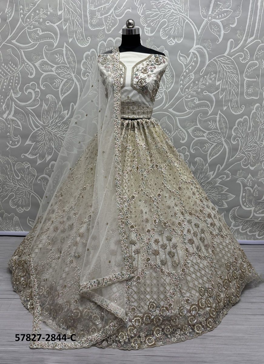 SERIES 2843-2845 - Catalog # 57827 (Set of 7 Semi-Stitched Lehengas) by Brand STROLLAY ®