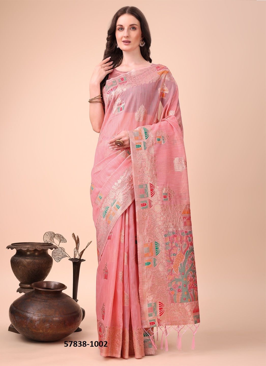 LINEN WEAVES - Catalog # 57838 (Set of 4 Sarees) by Brand STROLLAY ®