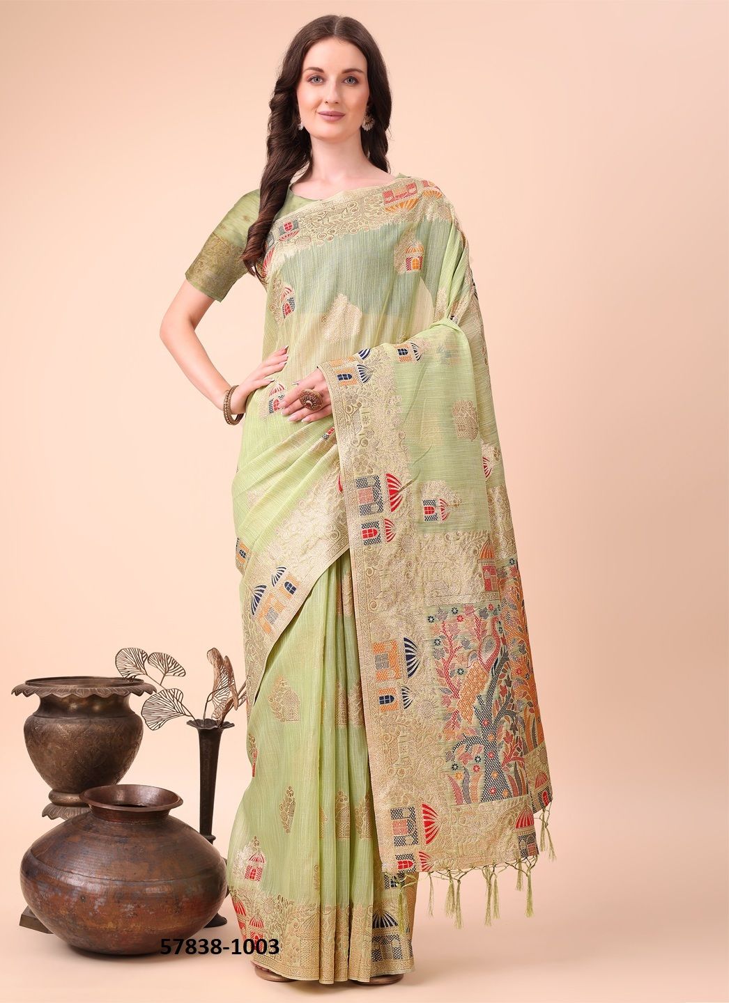 LINEN WEAVES - Catalog # 57838 (Set of 4 Sarees) by Brand STROLLAY ®