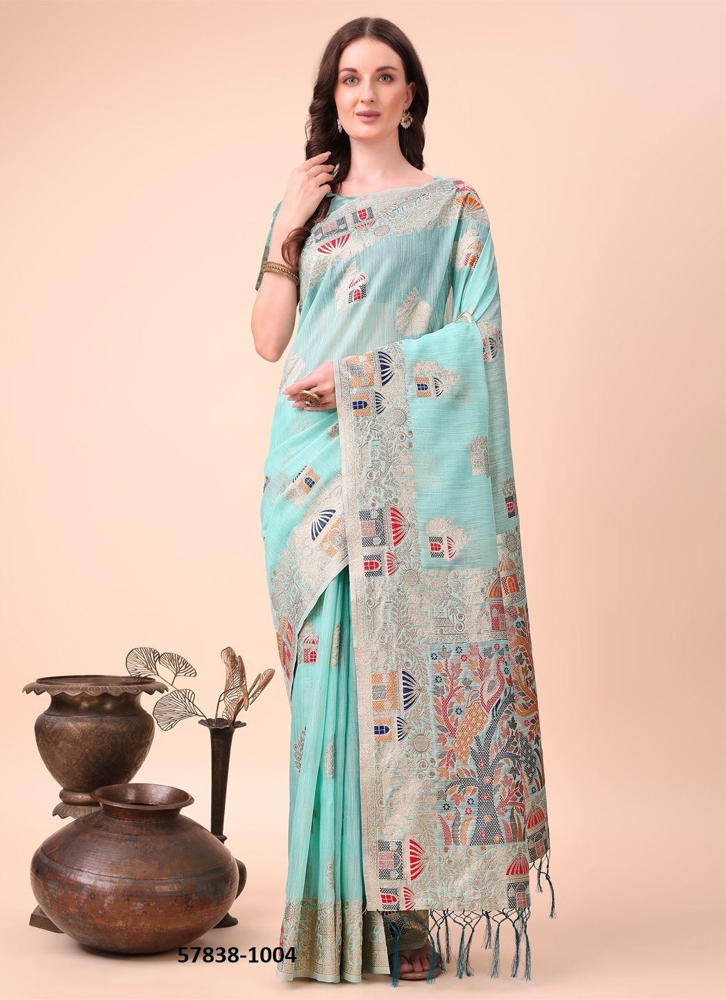 LINEN WEAVES - Catalog # 57838 (Set of 4 Sarees) by Brand STROLLAY ®