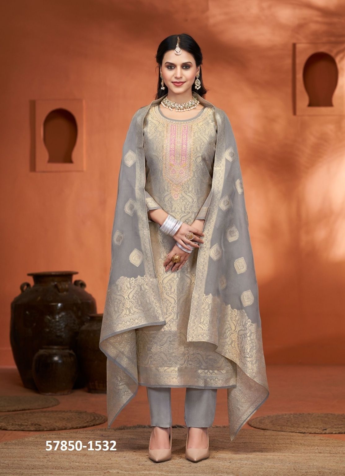 EILA - Catalog # 57850 (Set of 4 Semi-Stitched / Un-Stitched Suits) by Brand FOUR DOTS