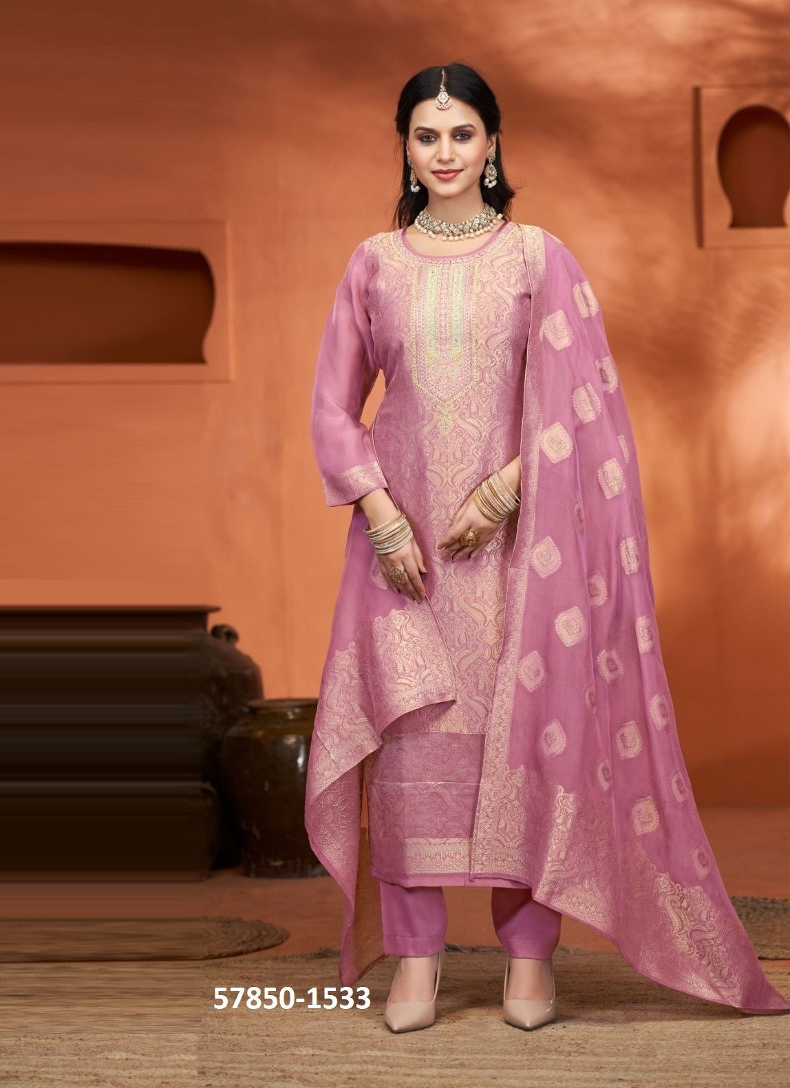 EILA - Catalog # 57850 (Set of 4 Semi-Stitched / Un-Stitched Suits) by Brand FOUR DOTS