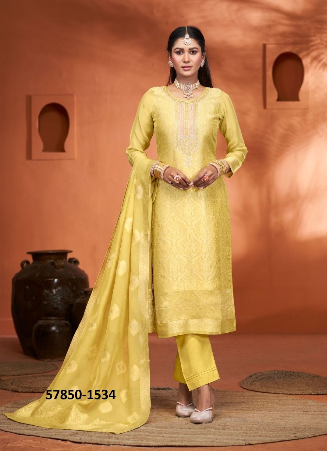 EILA - Catalog # 57850 (Set of 4 Semi-Stitched / Un-Stitched Suits) by Brand FOUR DOTS
