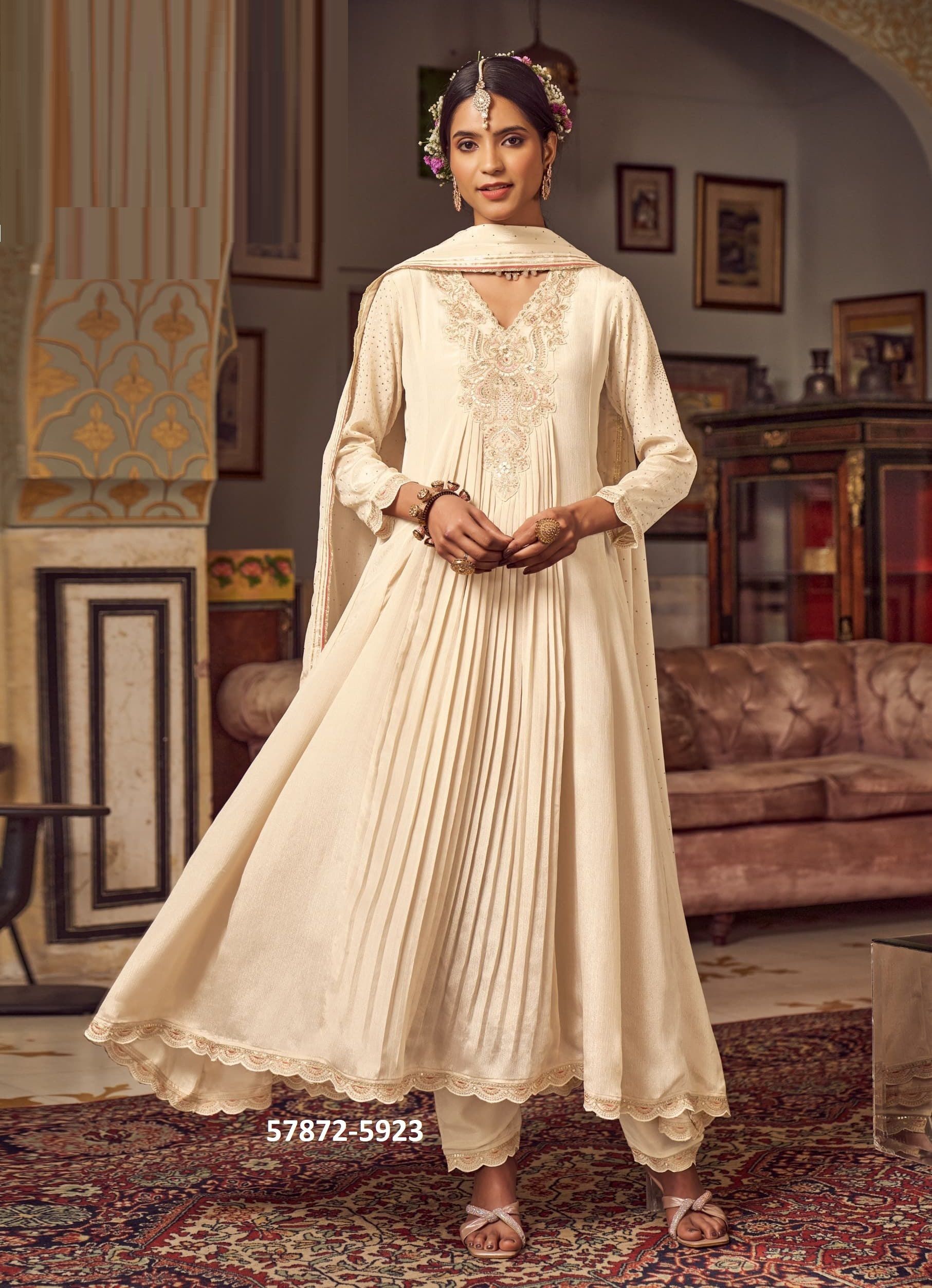 WHITEROSE - Catalog # 57872 (Set of 4 Readymade Salwar Suits) by Brand RANGOON