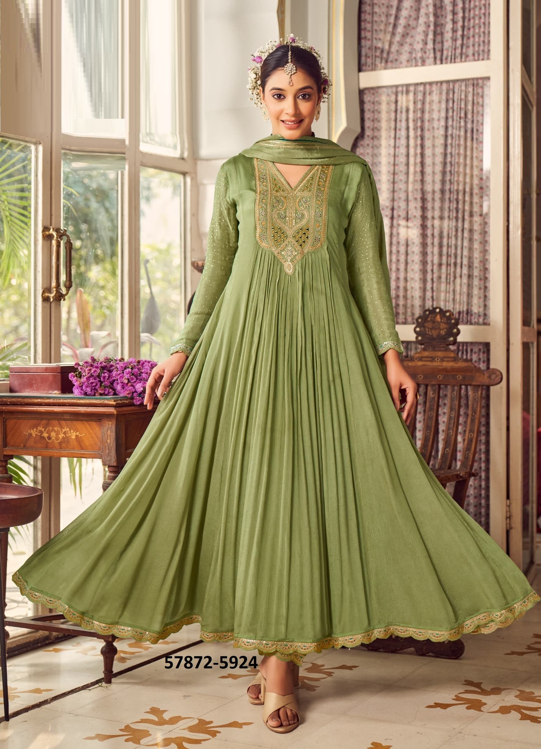 WHITEROSE - Catalog # 57872 (Set of 4 Readymade Salwar Suits) by Brand RANGOON