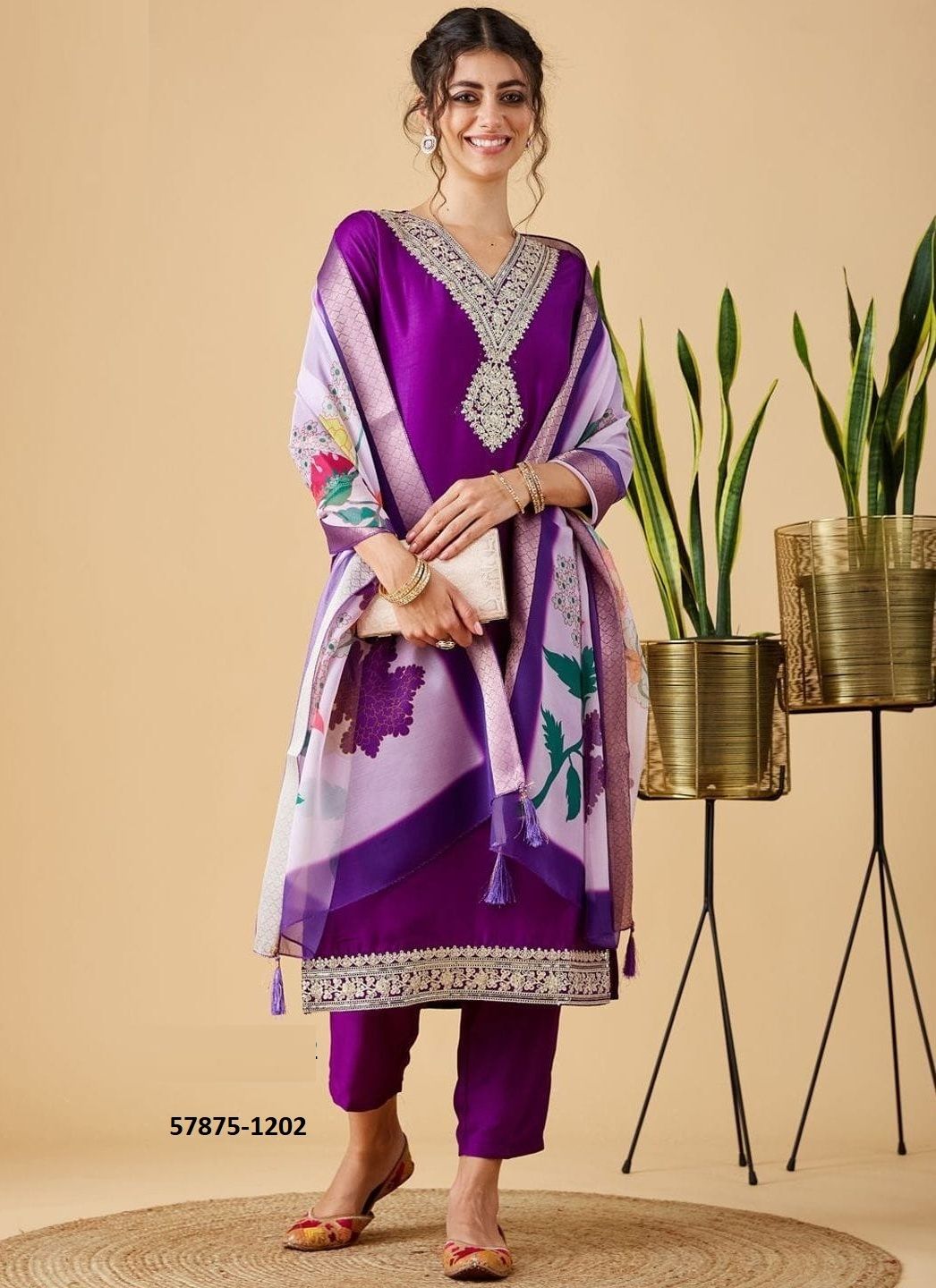YELLOW & PURPLE - Catalog # 57875 (Set of 2 Readymade Salwar Suits) by Brand STROLLAY ®